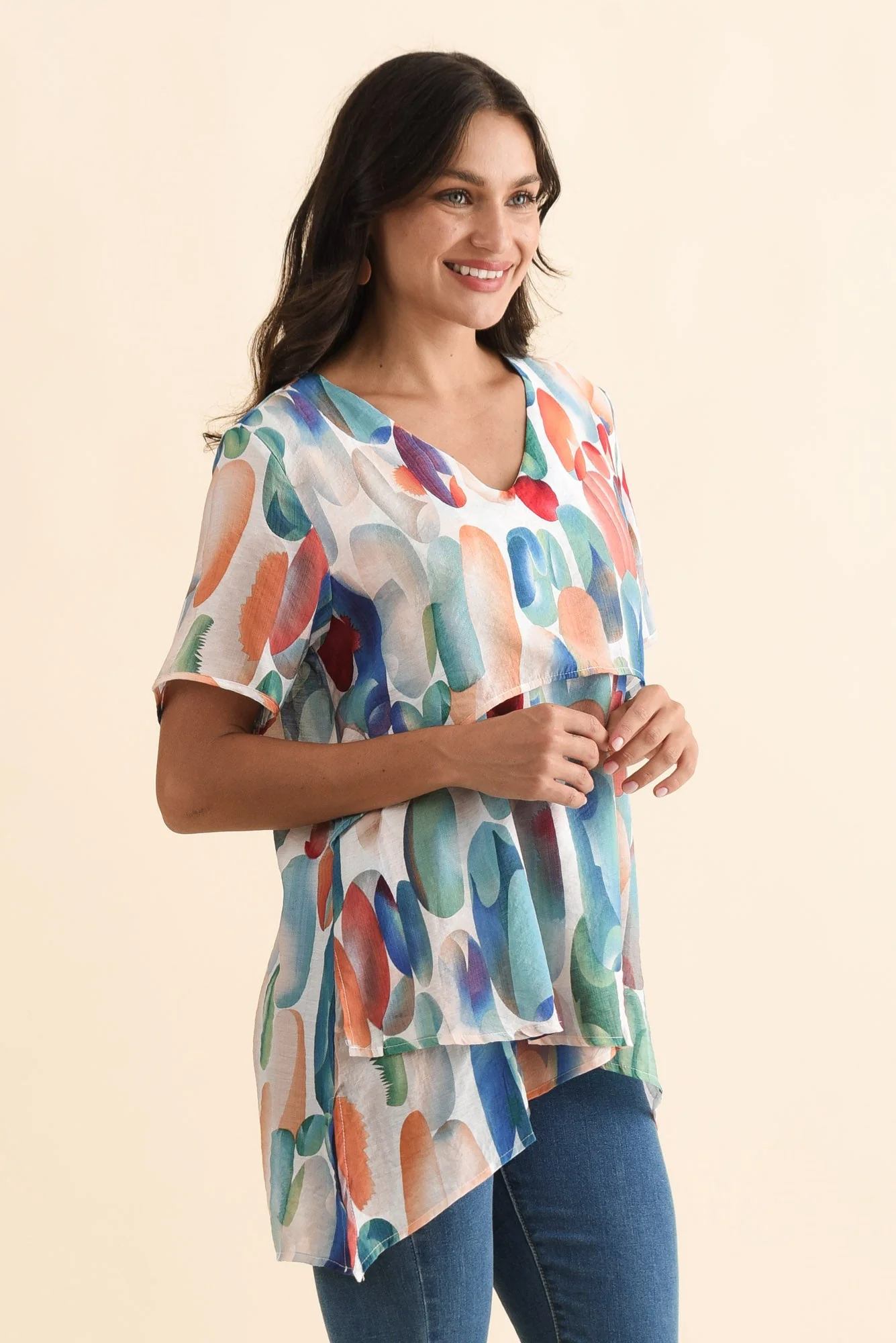Alvina Blue Abstract Layered Tunic Top - Image 3