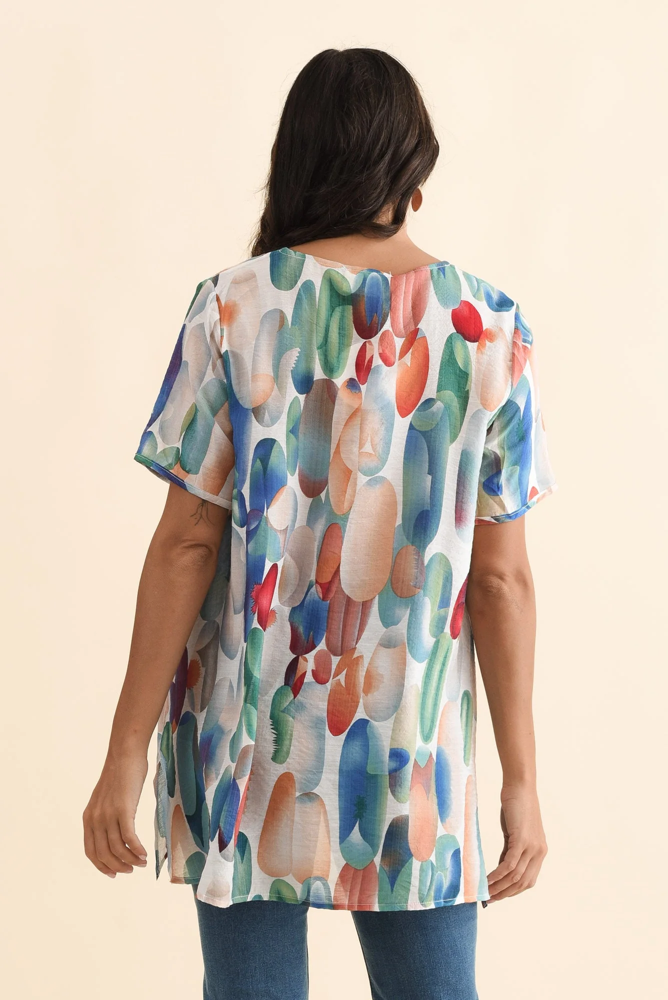 Alvina Blue Abstract Layered Tunic Top - Image 4