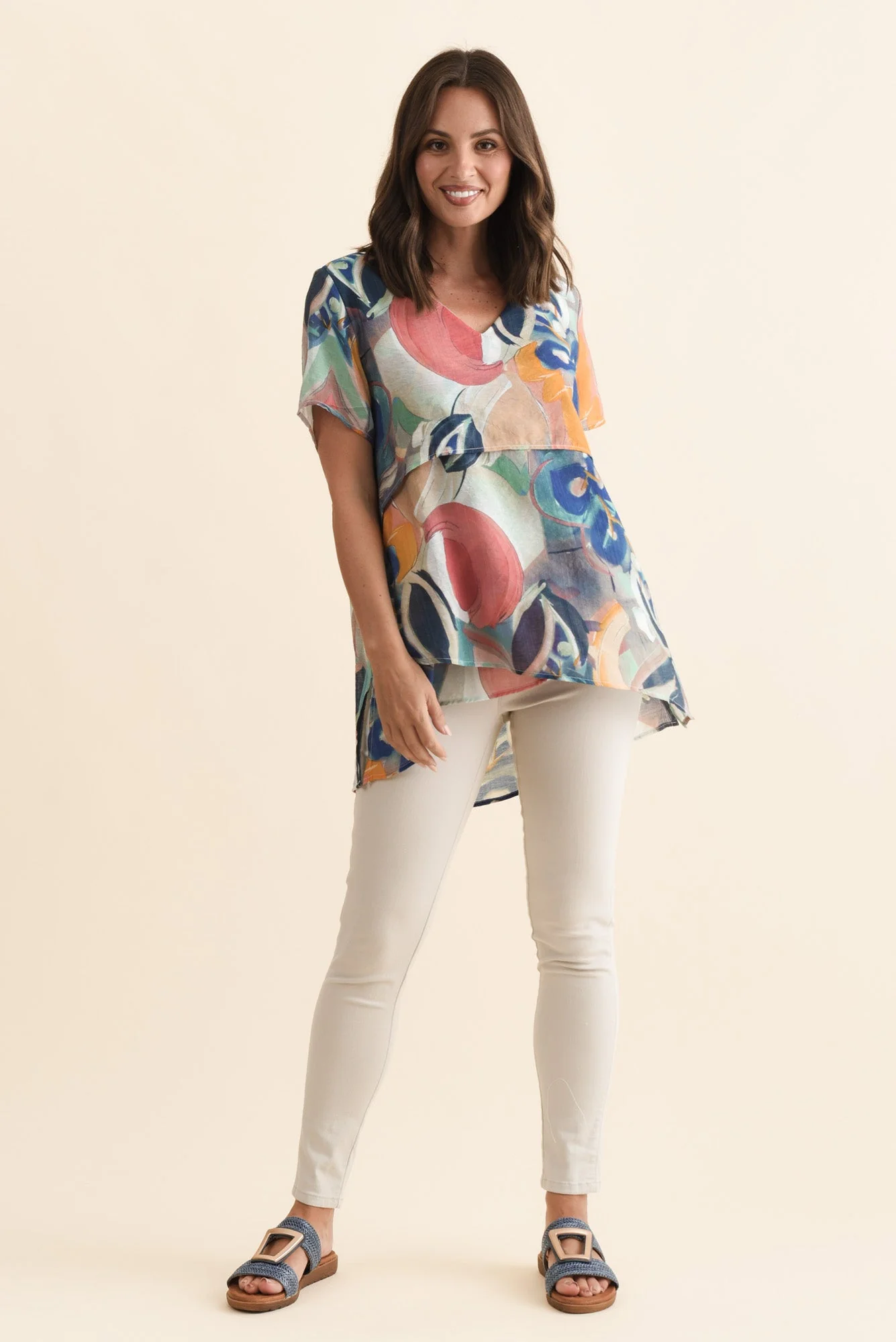 Alvina Blue Floral Layered Tunic Top - Image 2