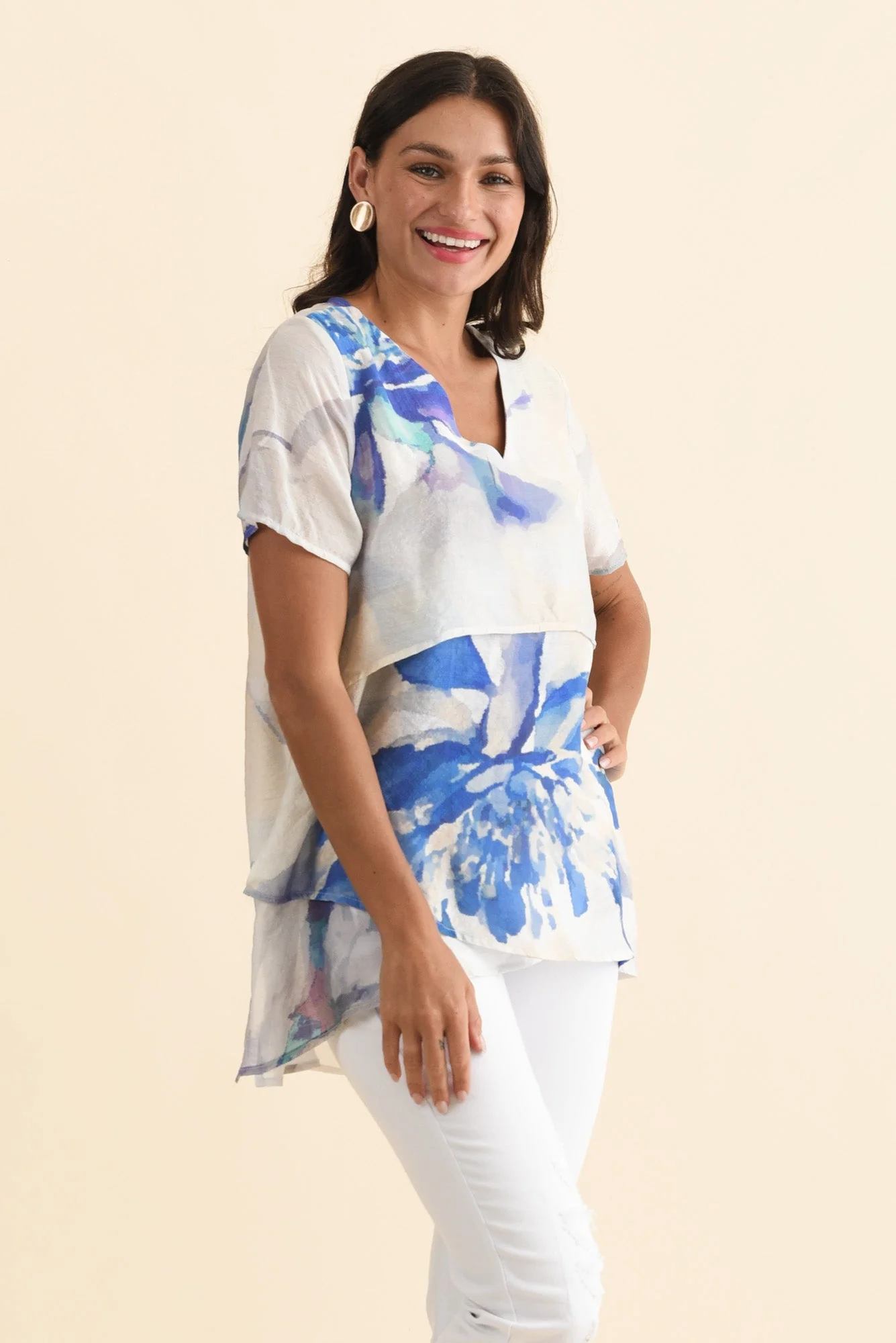 Alvina Blue Flower Layered Tunic Top - Image 3