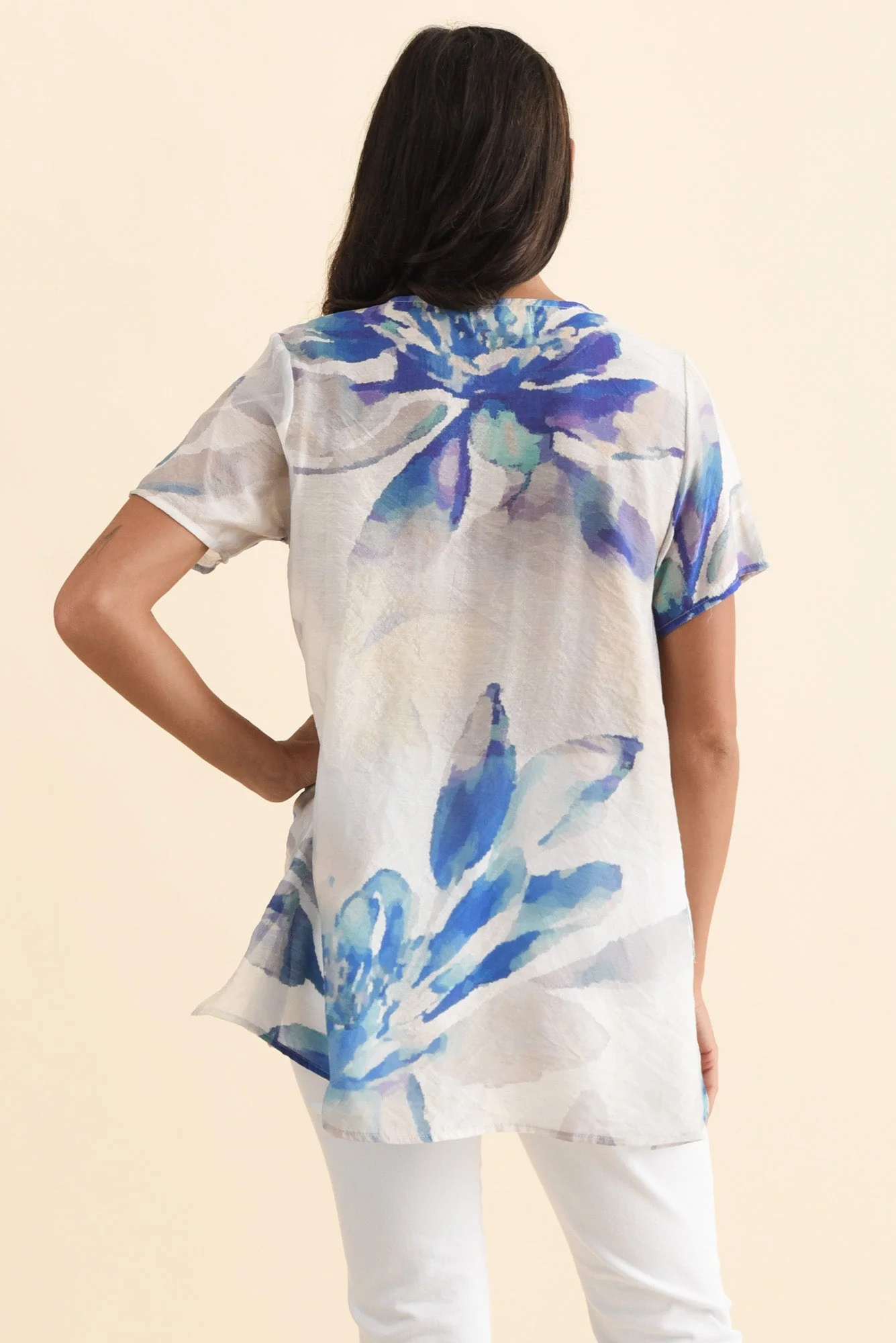 Alvina Blue Flower Layered Tunic Top - Image 4