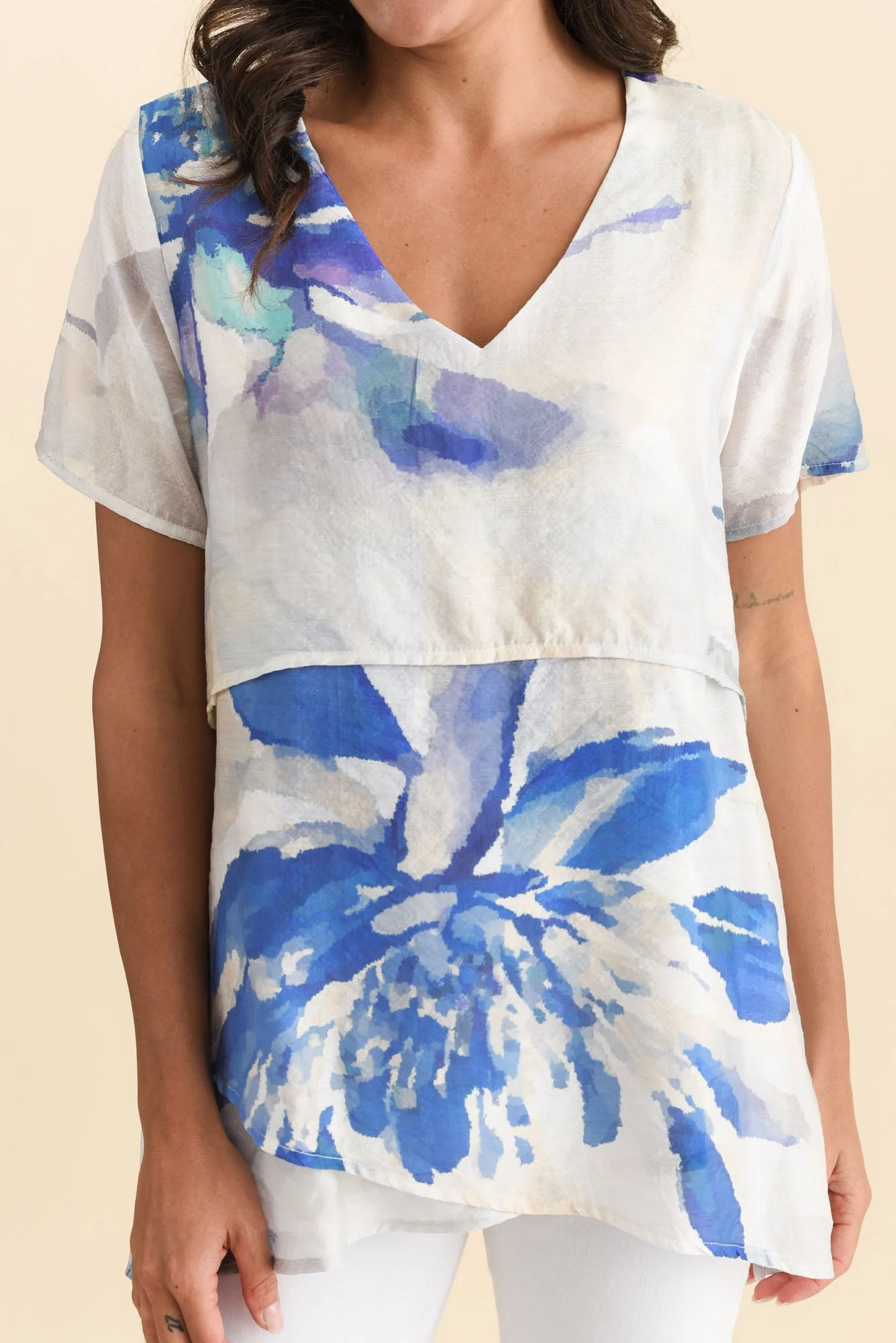 Alvina Blue Flower Layered Tunic Top - Image 5