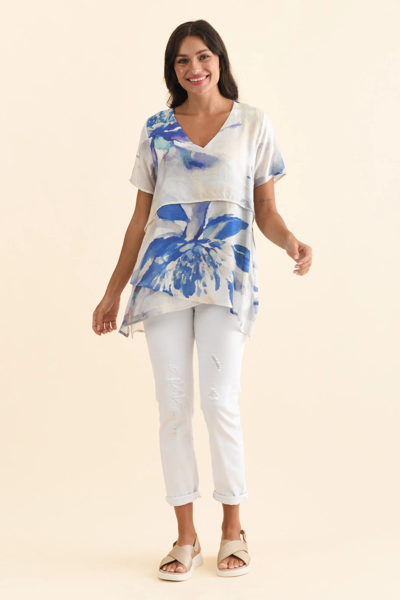 Alvina Blue Flower Layered Tunic Top - Image 6