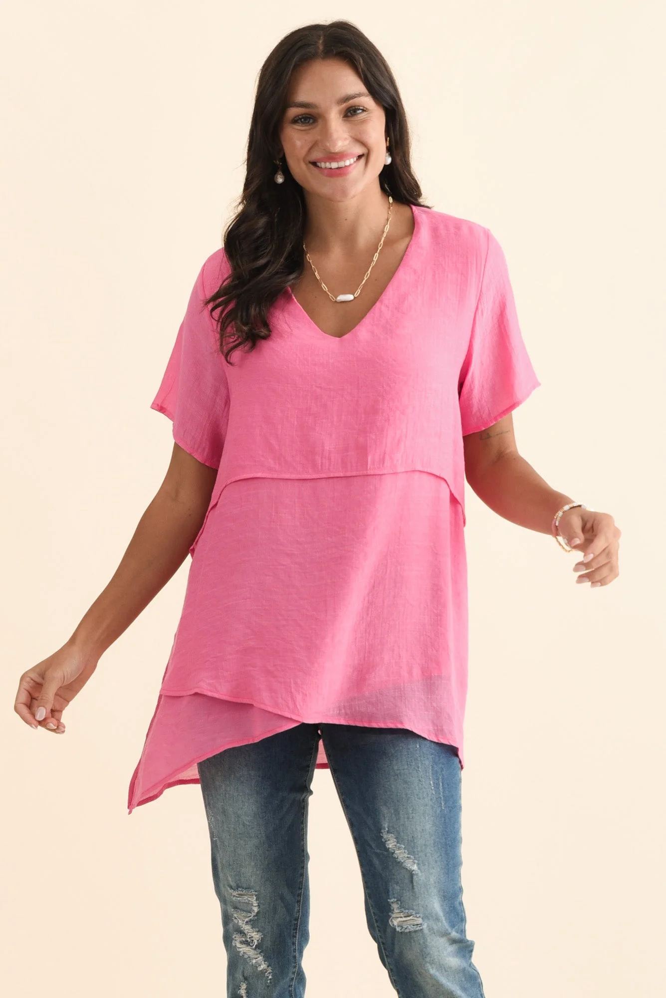 Alvina Candy Pink Layered Tunic Top - Image 2