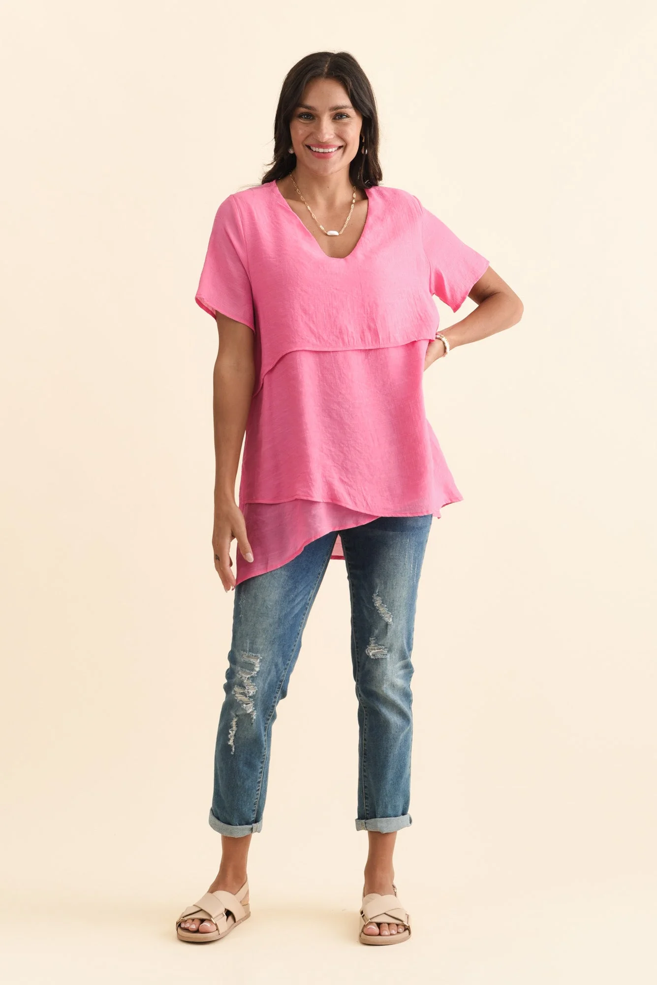 Alvina Candy Pink Layered Tunic Top - Image 3
