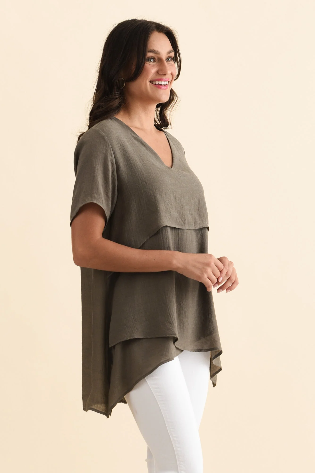 Alvina Khaki Layered Tunic Top - Image 3