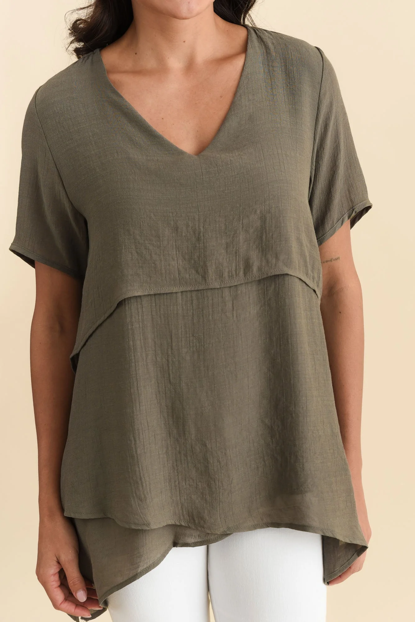 Alvina Khaki Layered Tunic Top - Image 5