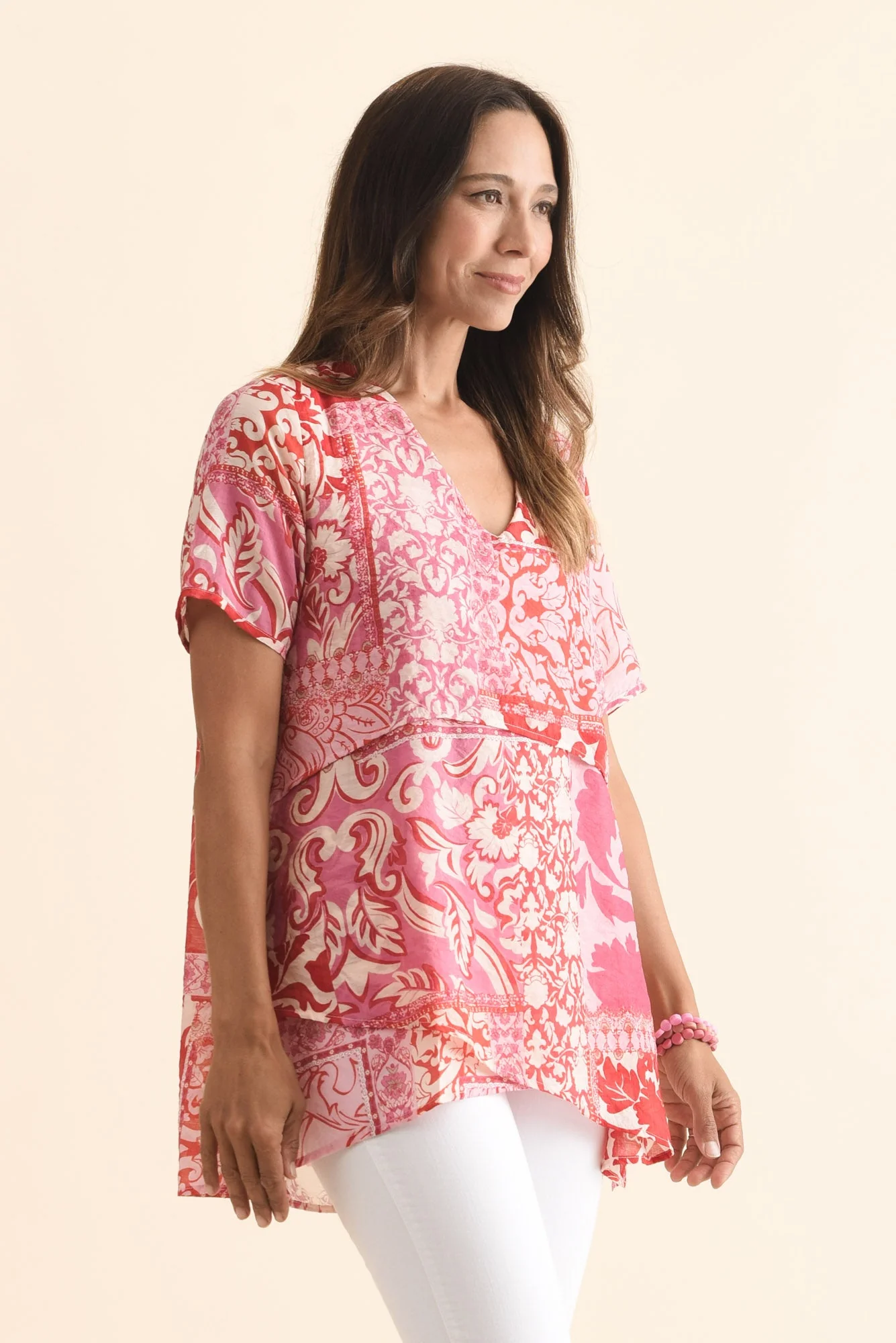 Alvina Pink Abstract Layered Tunic Top - Image 3