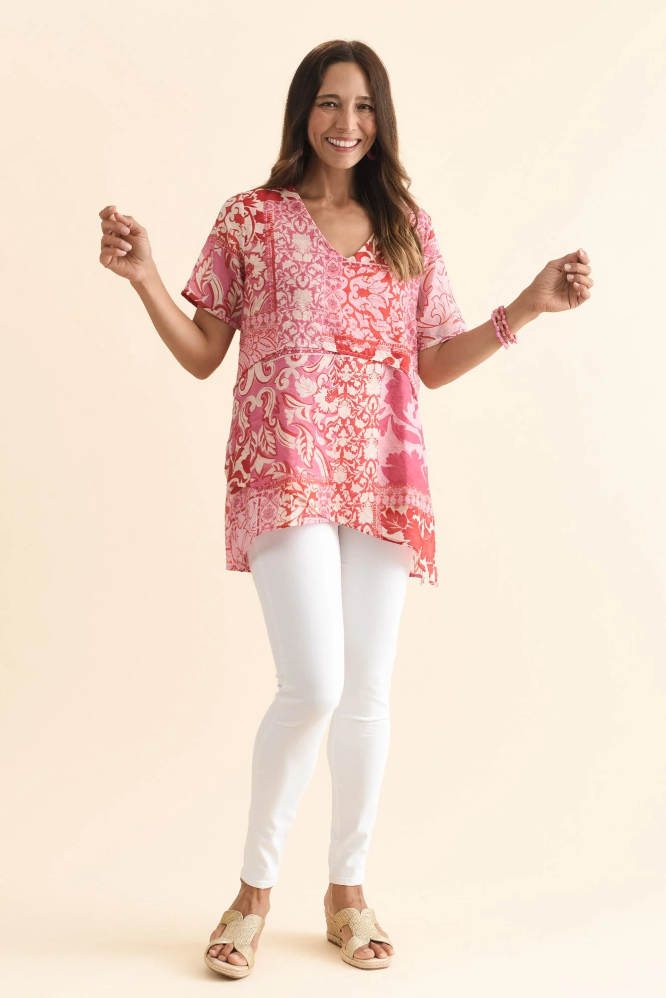 Alvina Pink Abstract Layered Tunic Top - Image 6