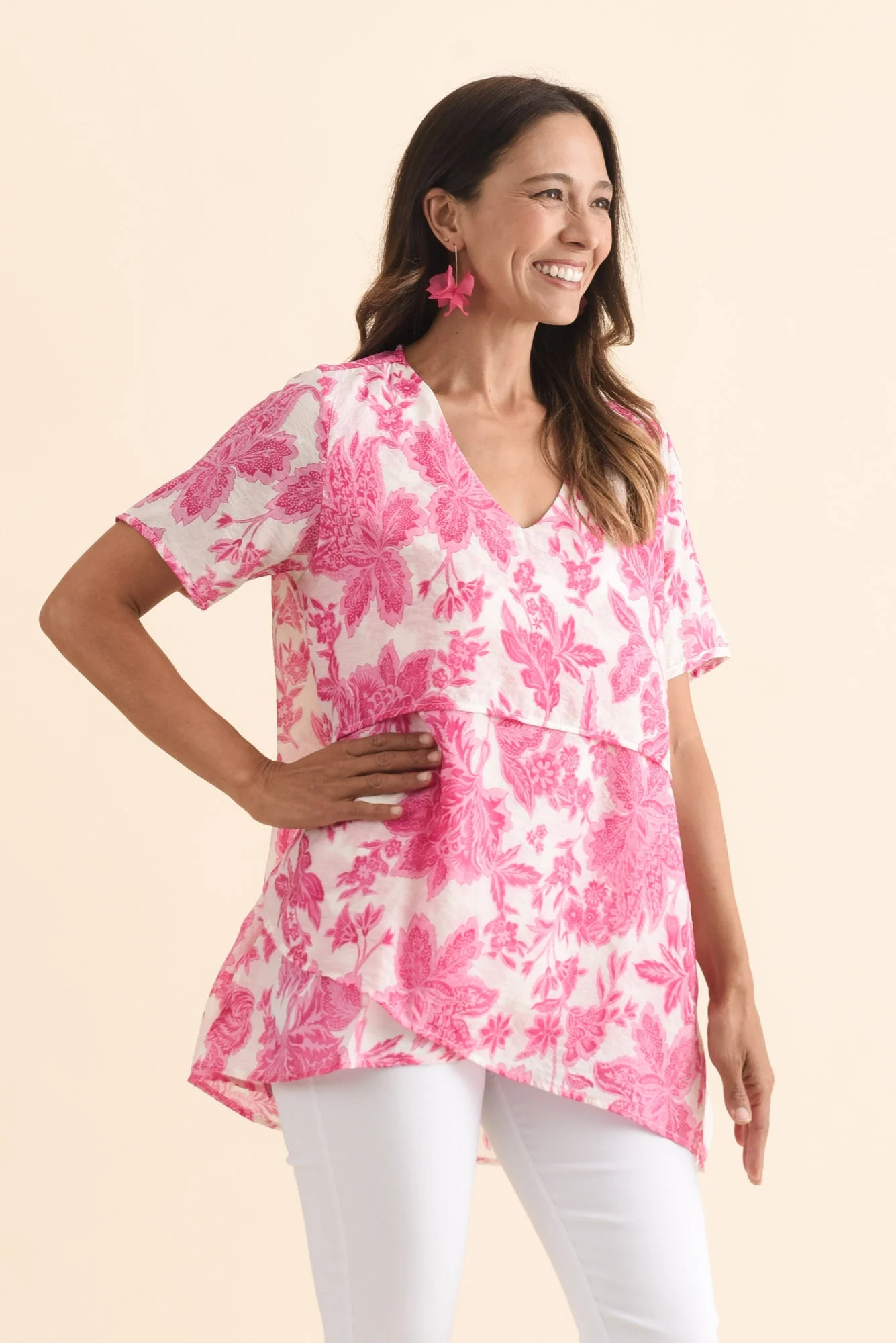 Alvina Pink Floral Layered Tunic Top - Image 3