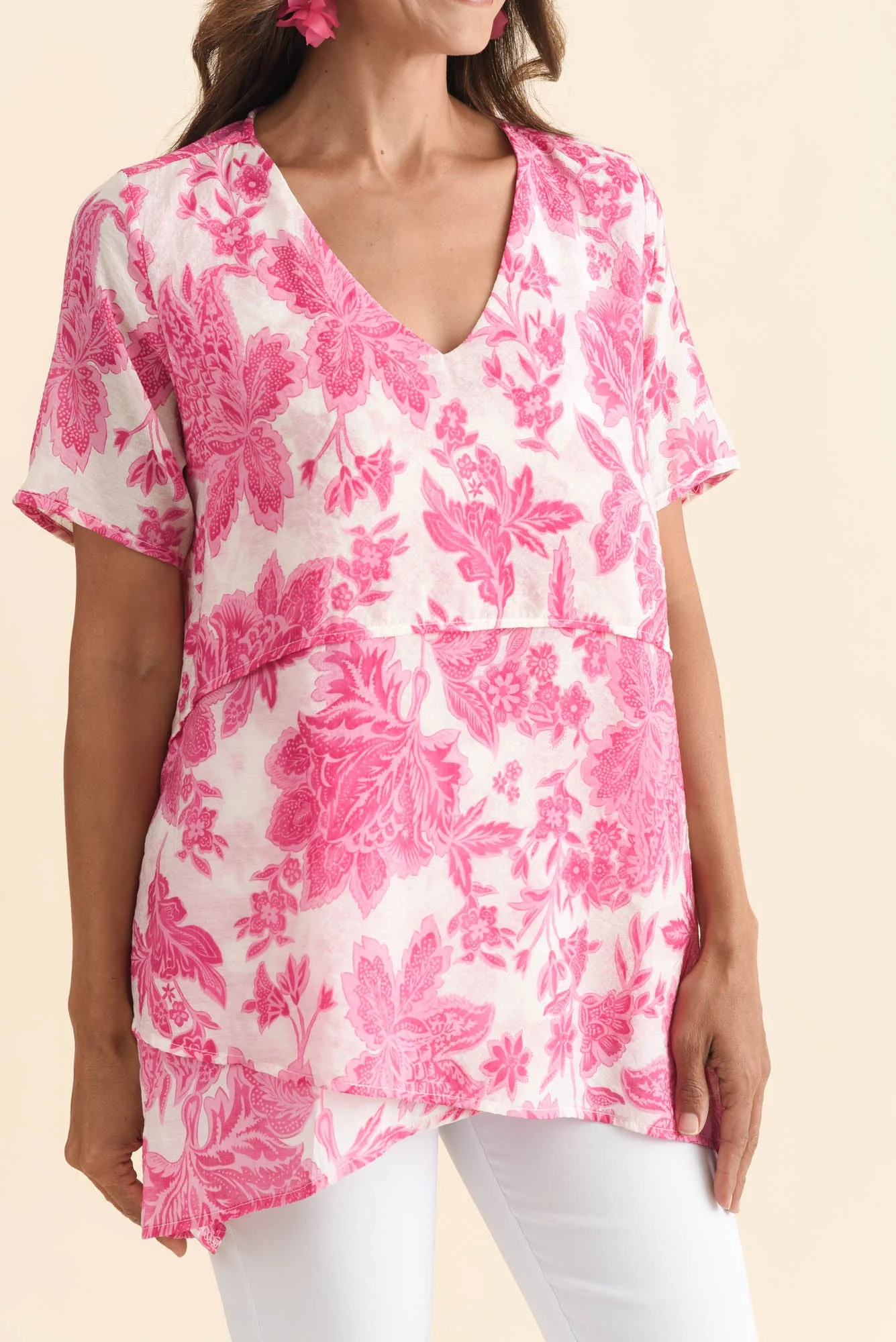 Alvina Pink Floral Layered Tunic Top - Image 5