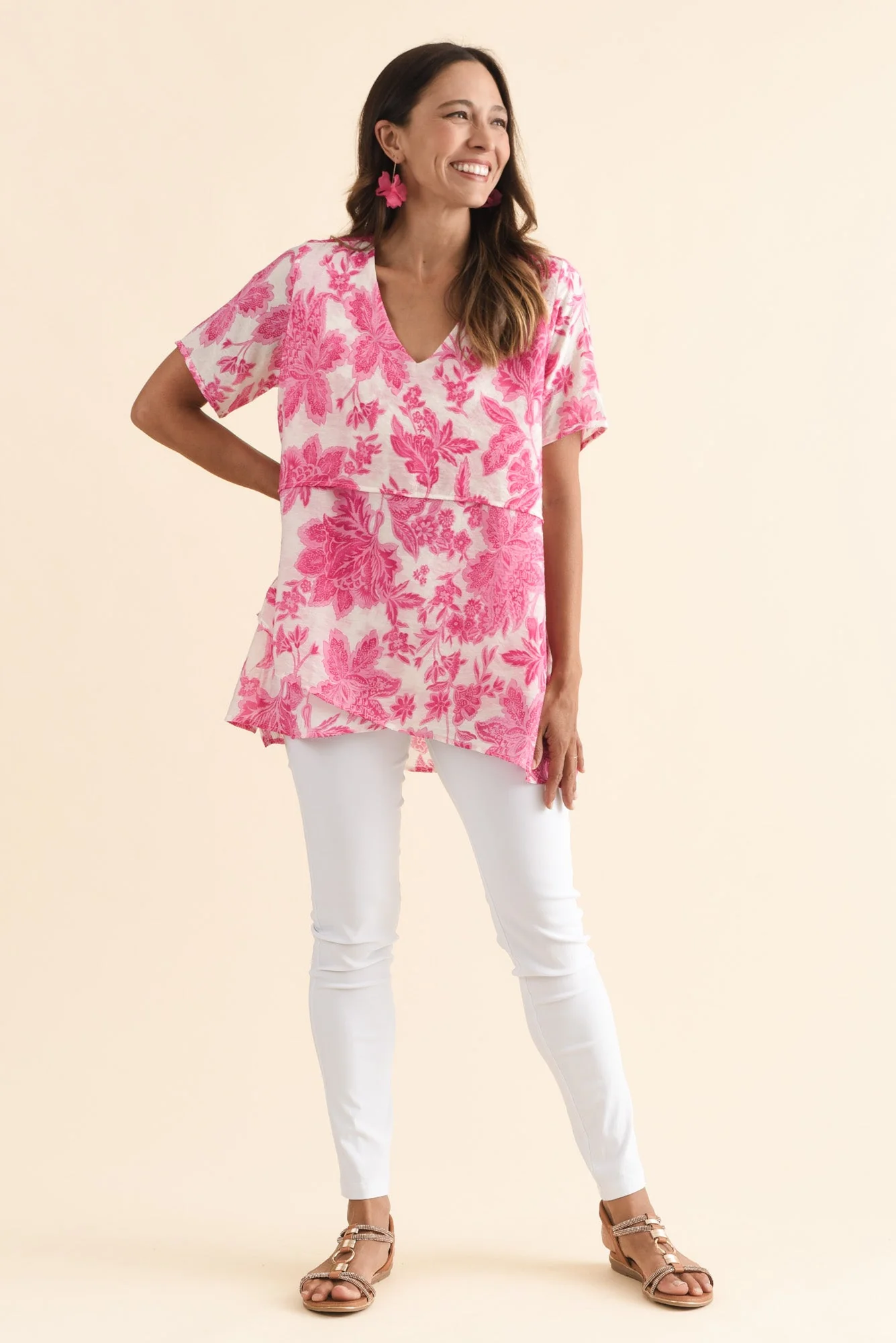 Alvina Pink Floral Layered Tunic Top - Image 6