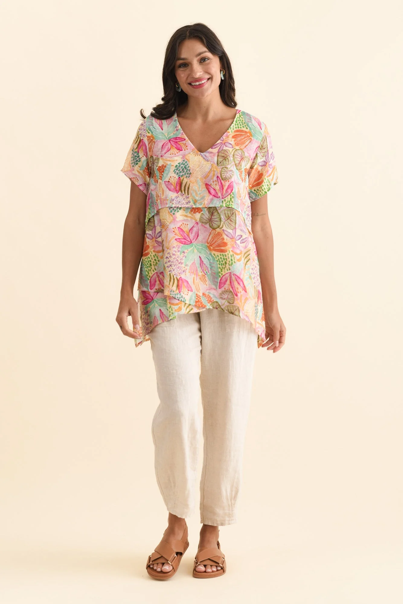 Alvina Pink Garden Layered Tunic Top - Image 2