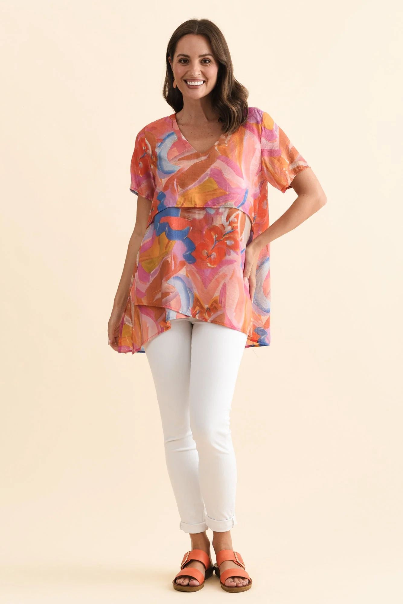 Alvina Rust Abstract Layered Tunic Top - Image 2