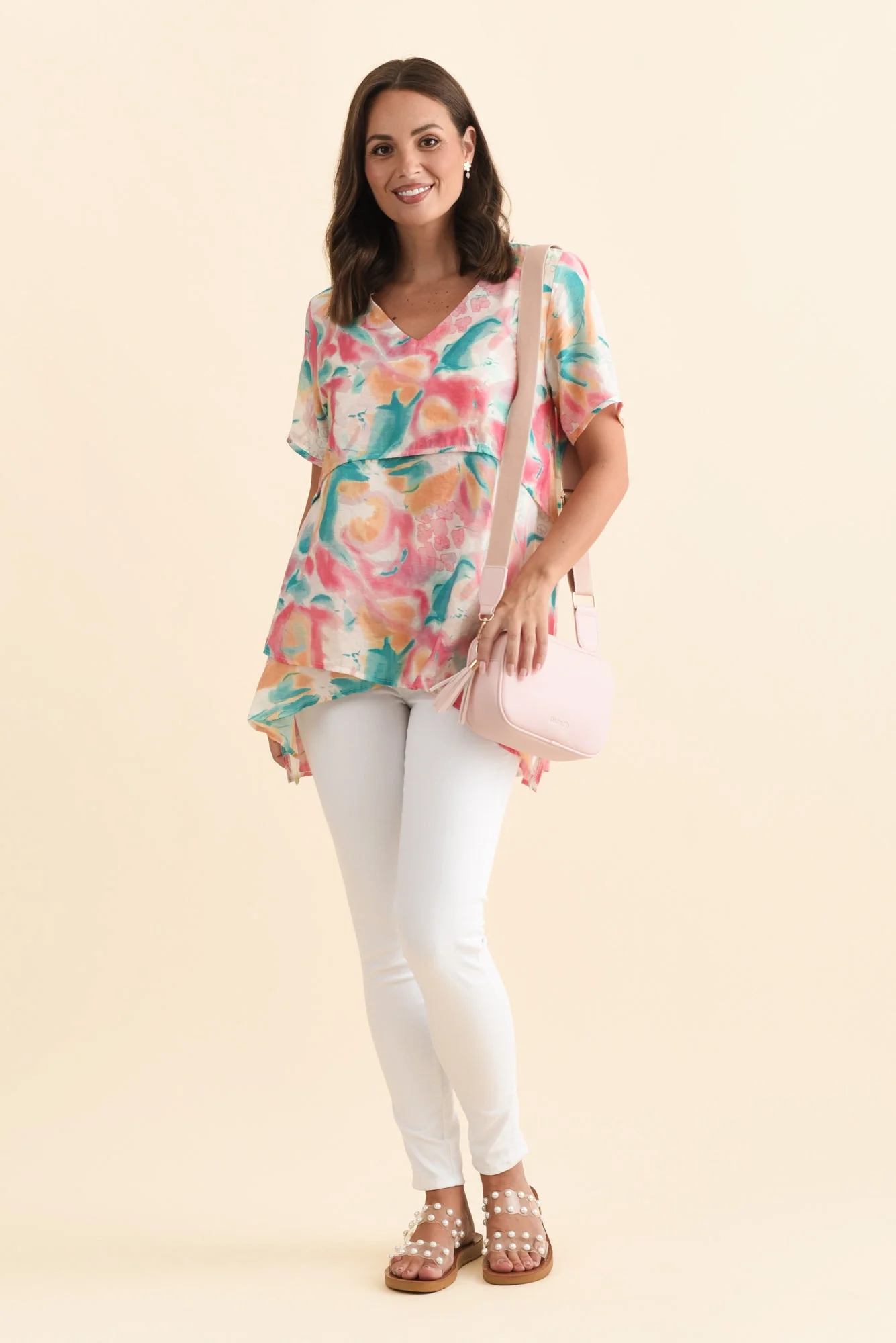 Alvina Teal Abstract Layered Tunic Top - Image 2
