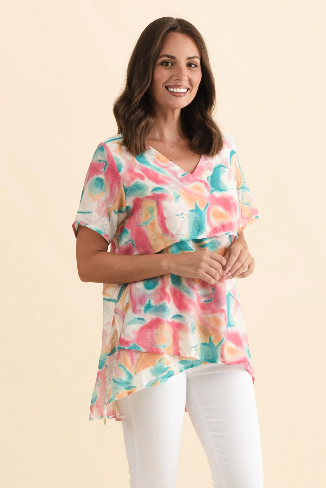 Alvina Teal Abstract Layered Tunic Top - Image 3