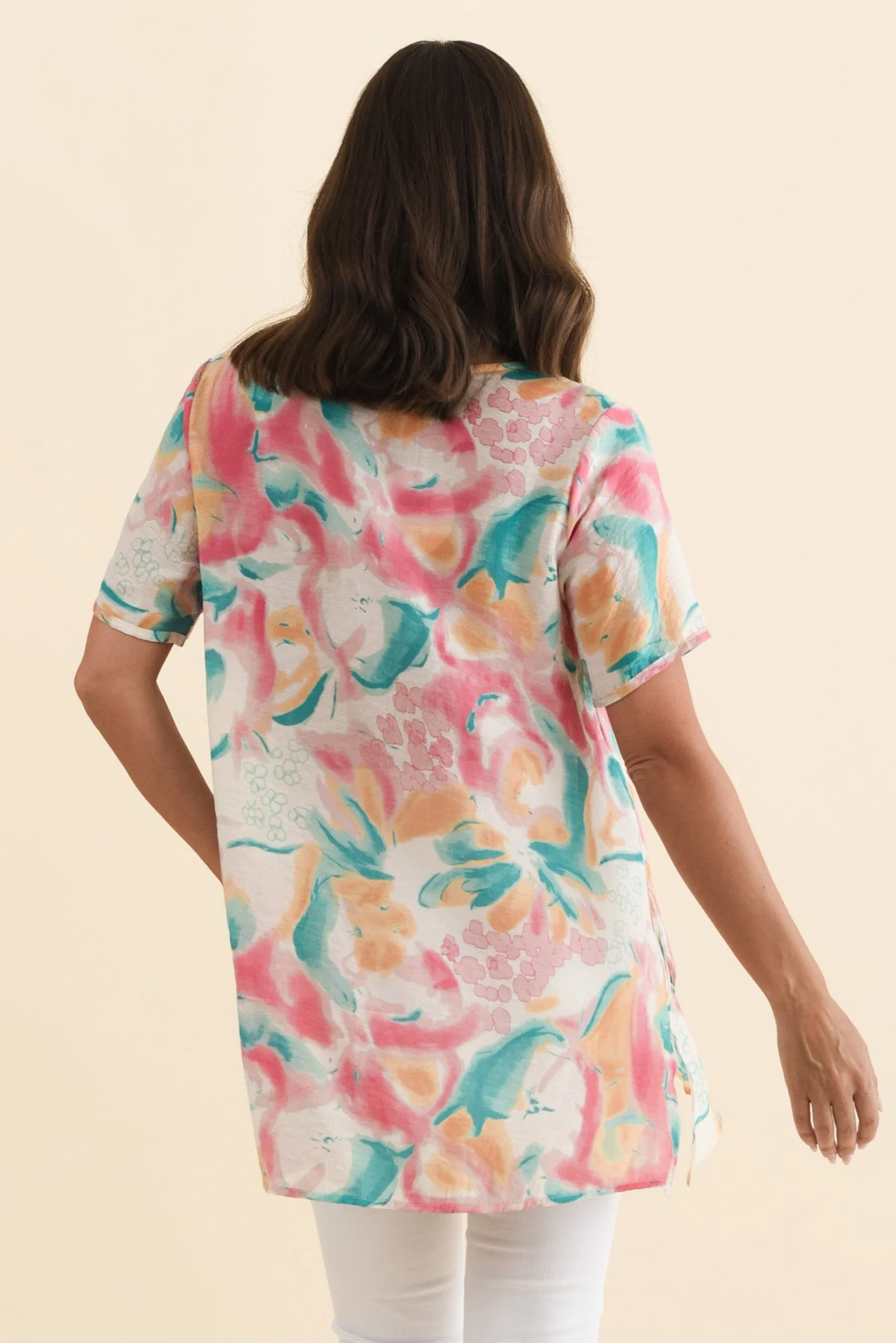Alvina Teal Abstract Layered Tunic Top - Image 4