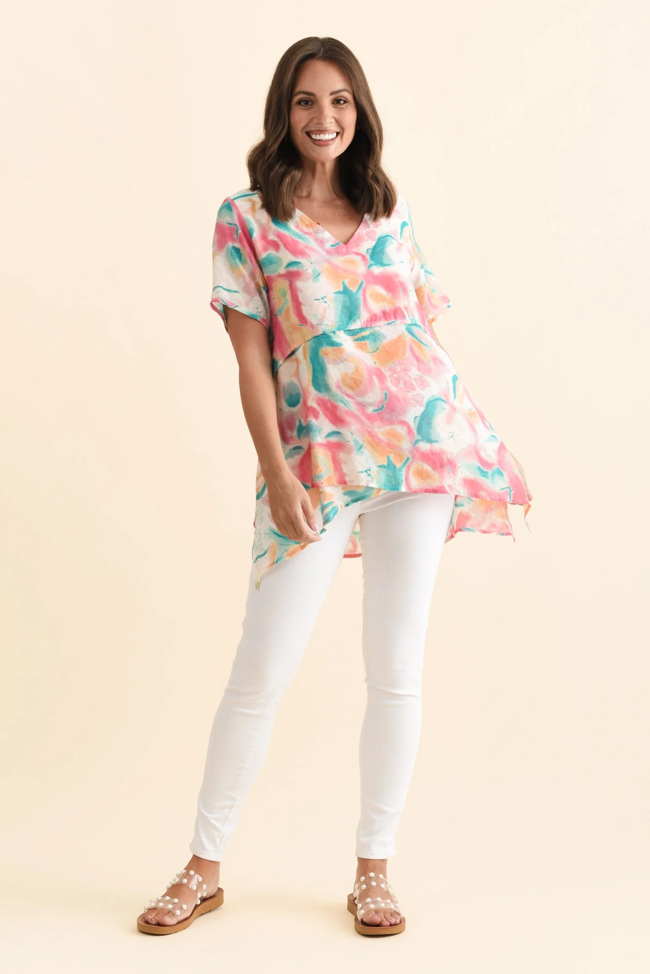Alvina Teal Abstract Layered Tunic Top - Image 6
