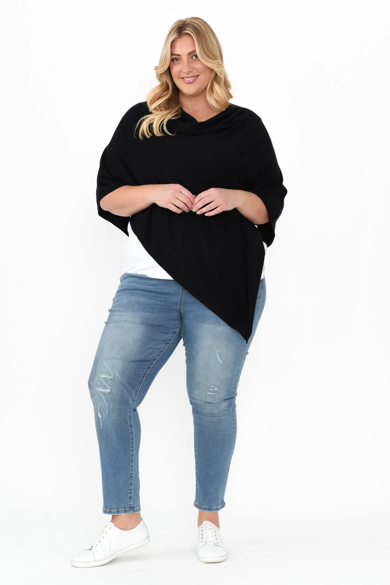 Amy Black Wool Blend Poncho - Image 10