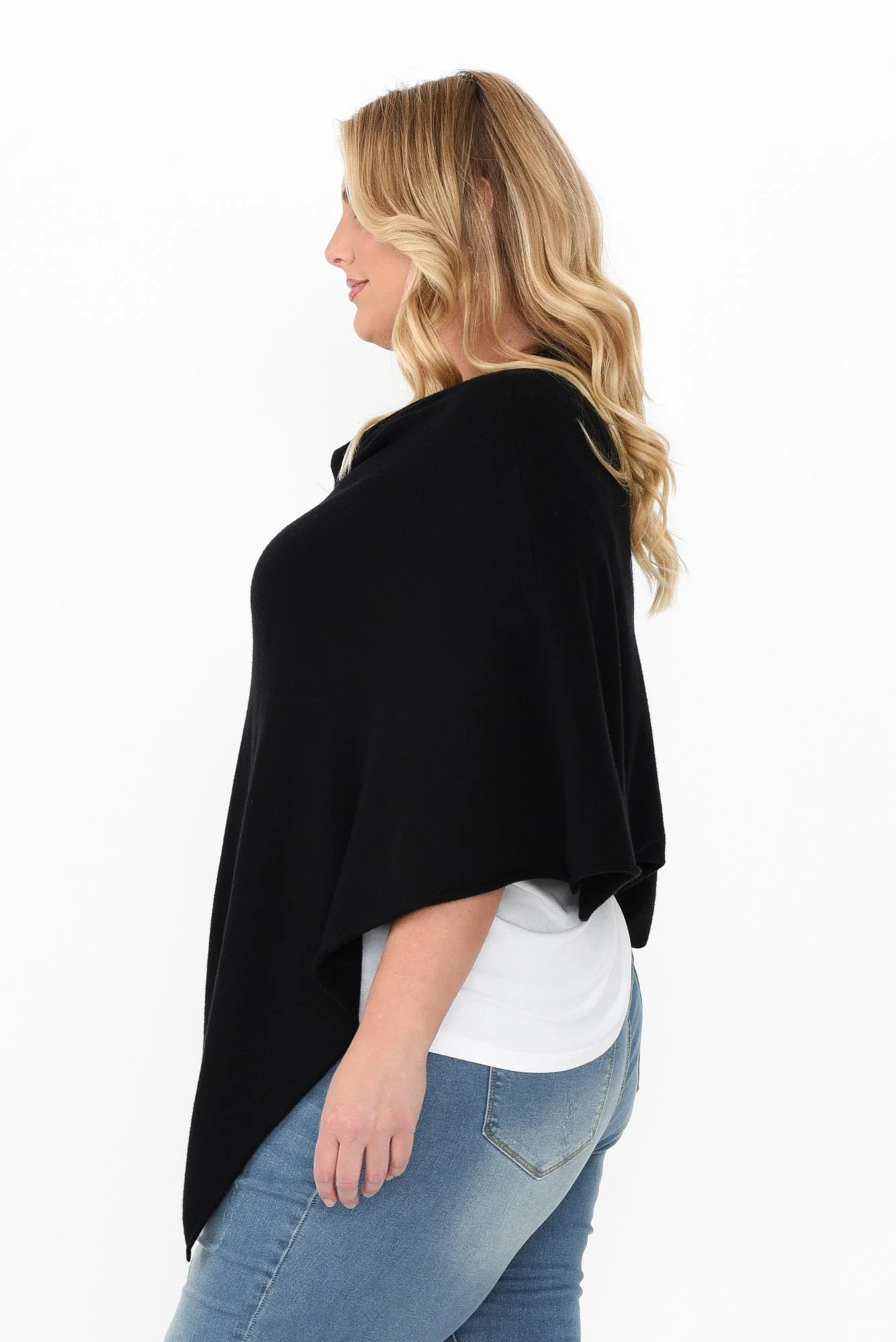Amy Black Wool Blend Poncho - Image 11