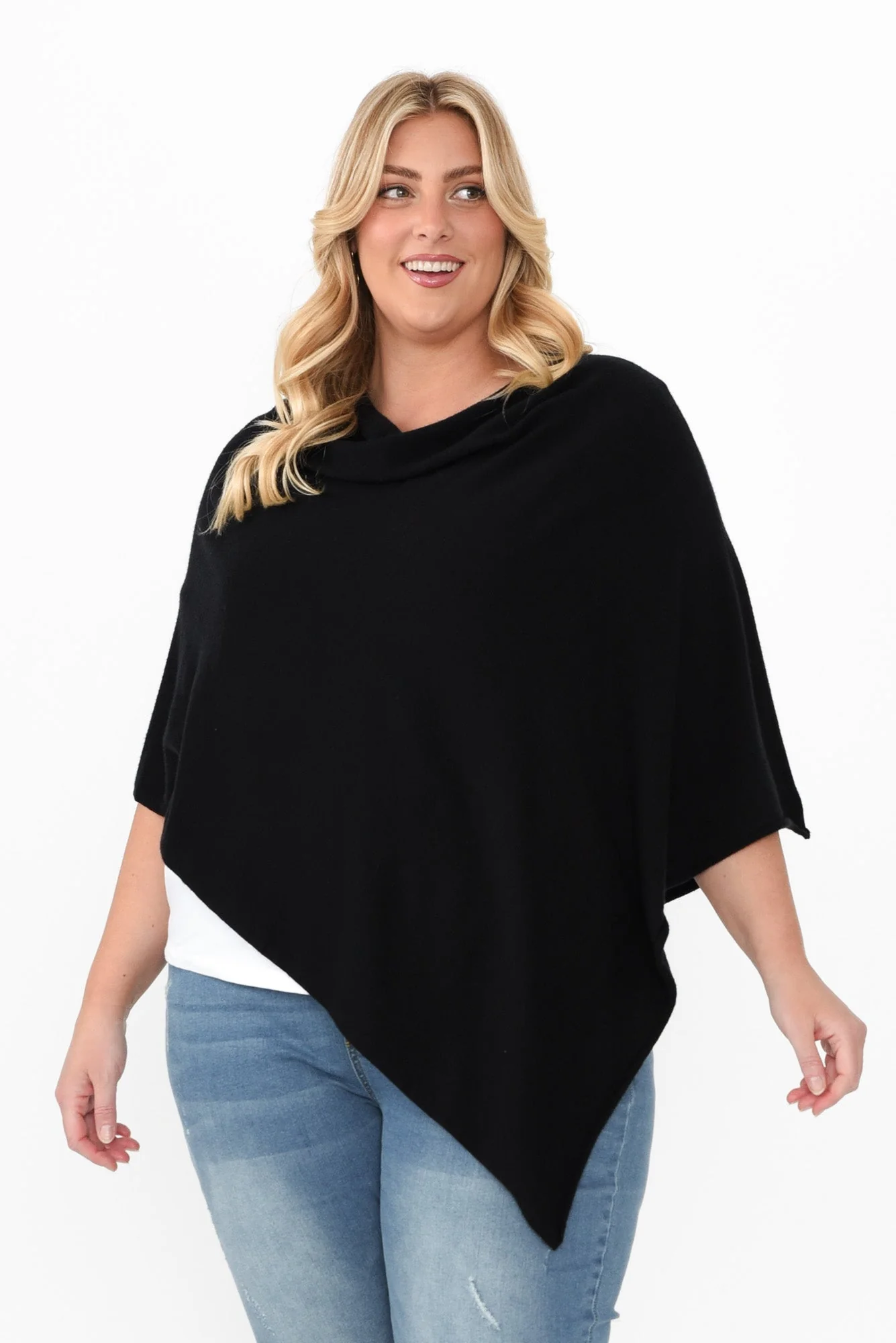 Amy Black Wool Blend Poncho - Image 9