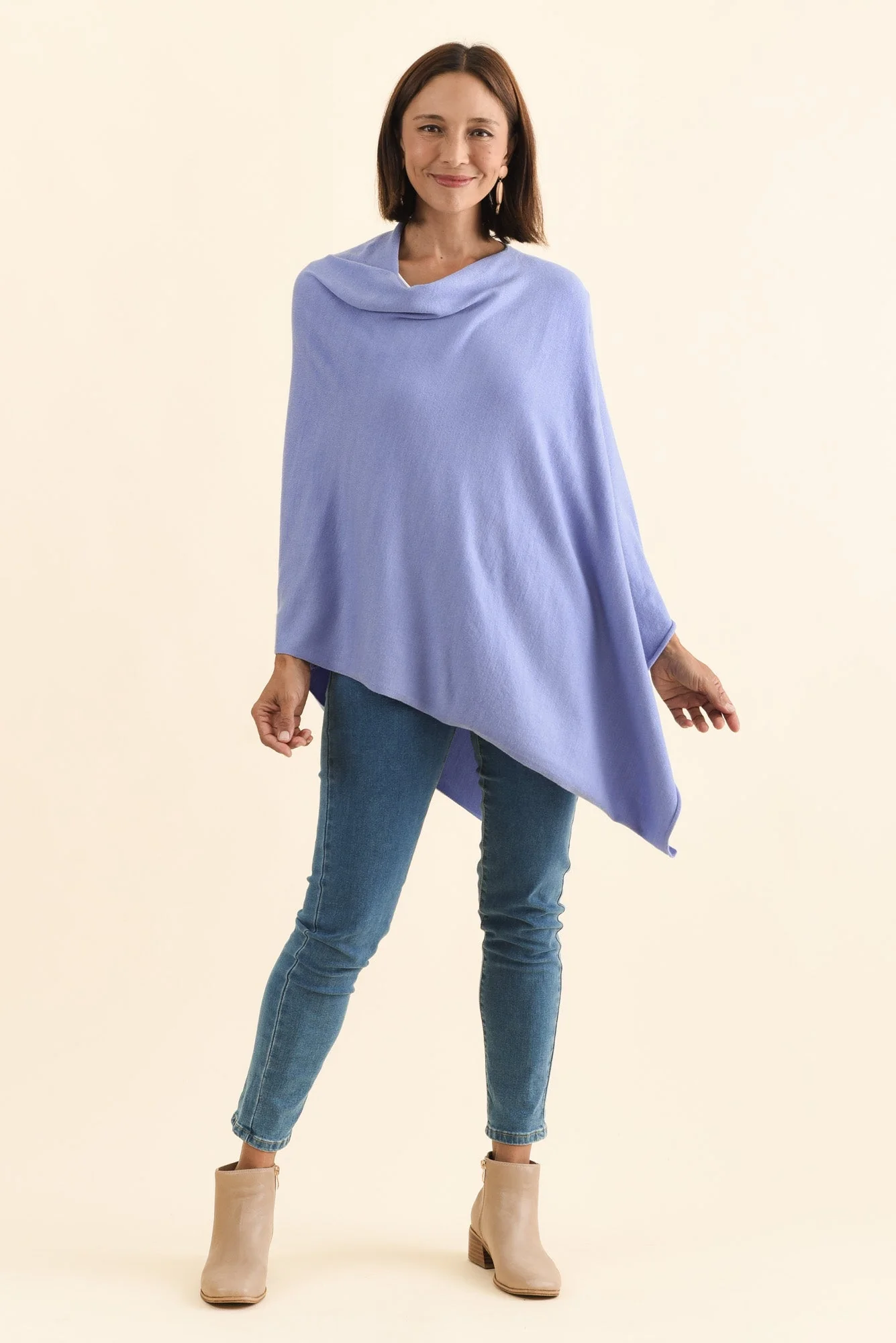 Amy Blue Wool Blend Poncho - Image 3