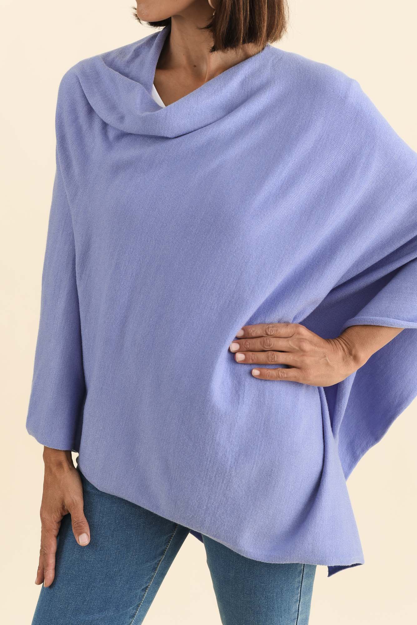 Amy Blue Wool Blend Poncho - Image 6