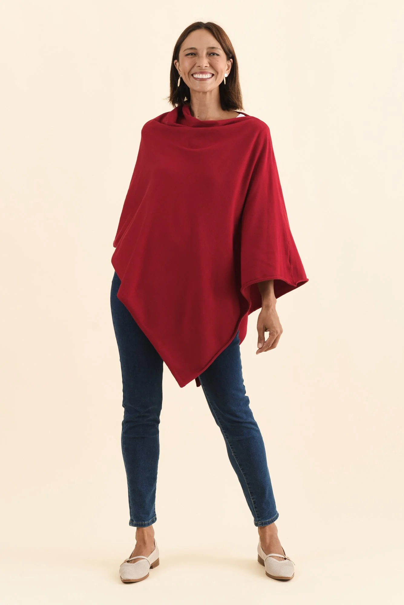 Amy Burgundy Wool Blend Poncho - Image 2