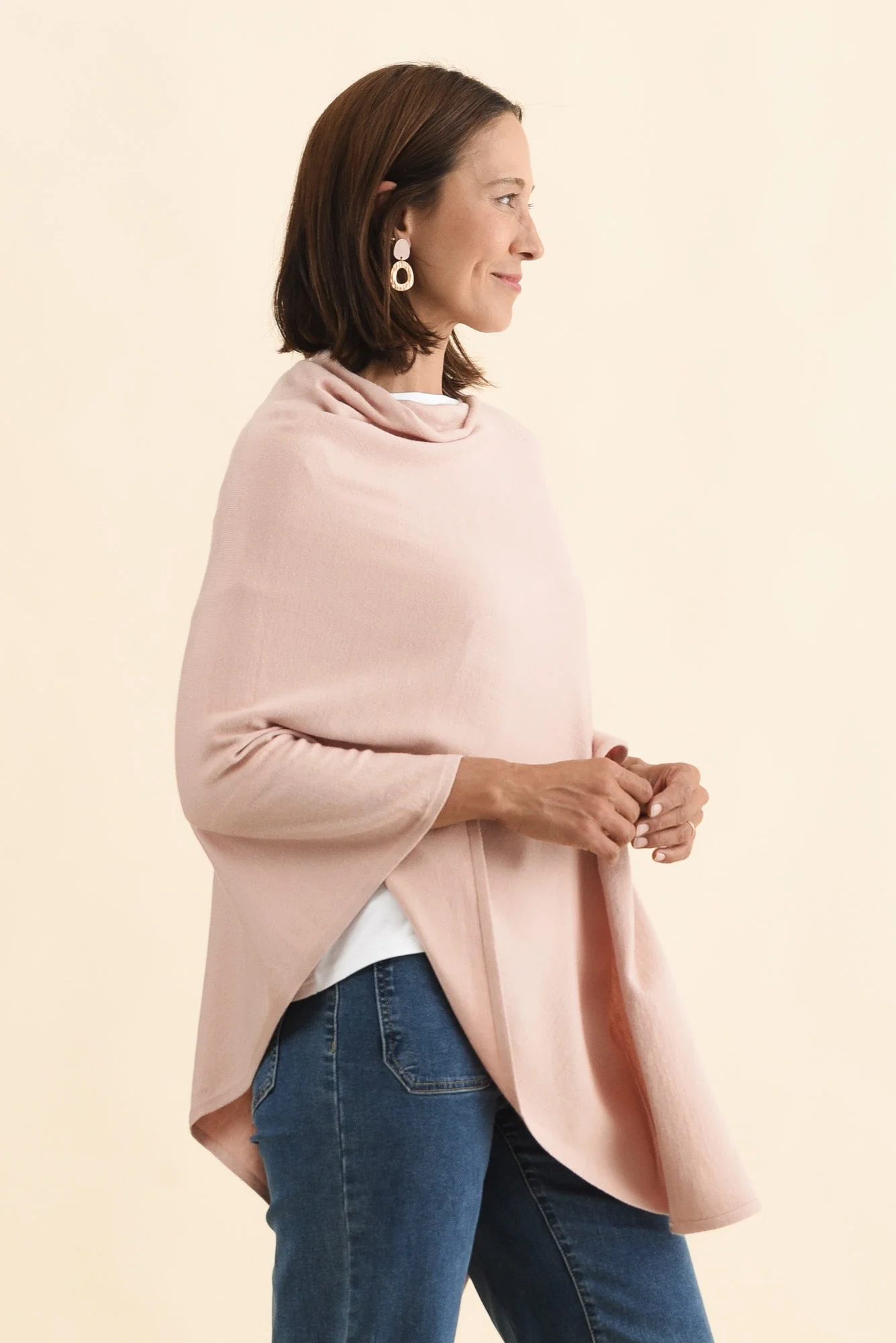 Amy Dusty Pink Wool Blend Poncho - Image 3