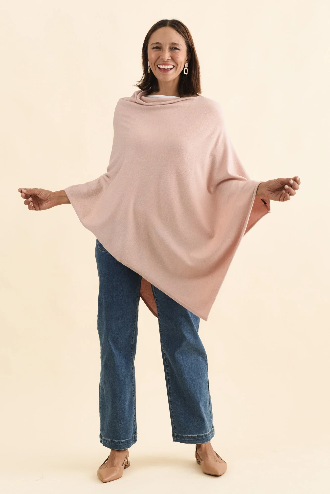 Amy Dusty Pink Wool Blend Poncho - Image 6