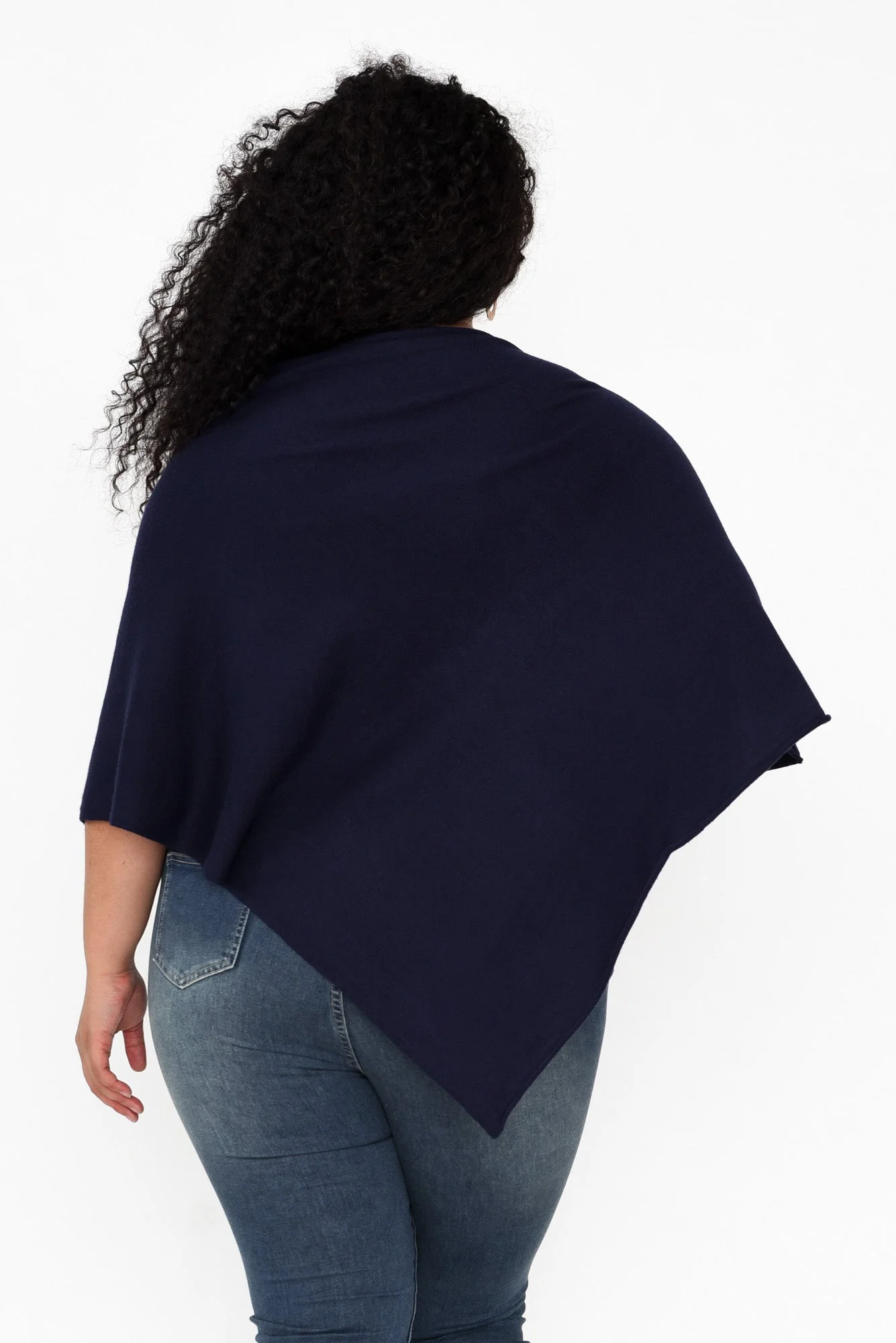 Amy Midnight Blue Wool Blend Poncho - Image 11