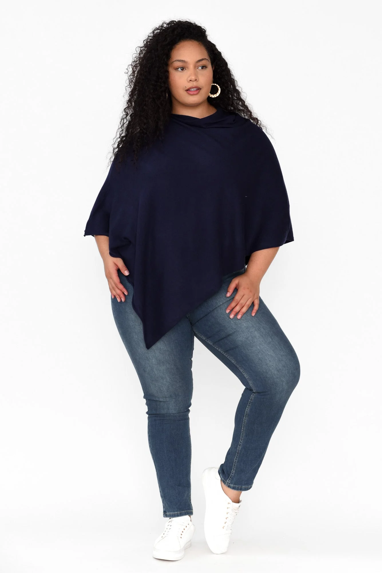 Amy Midnight Blue Wool Blend Poncho - Image 9