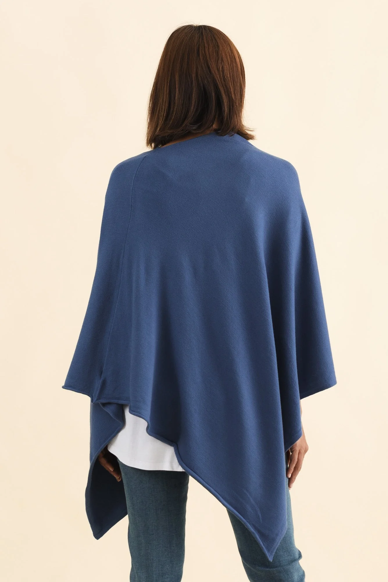 Amy Sea Blue Wool Blend Poncho - Image 4