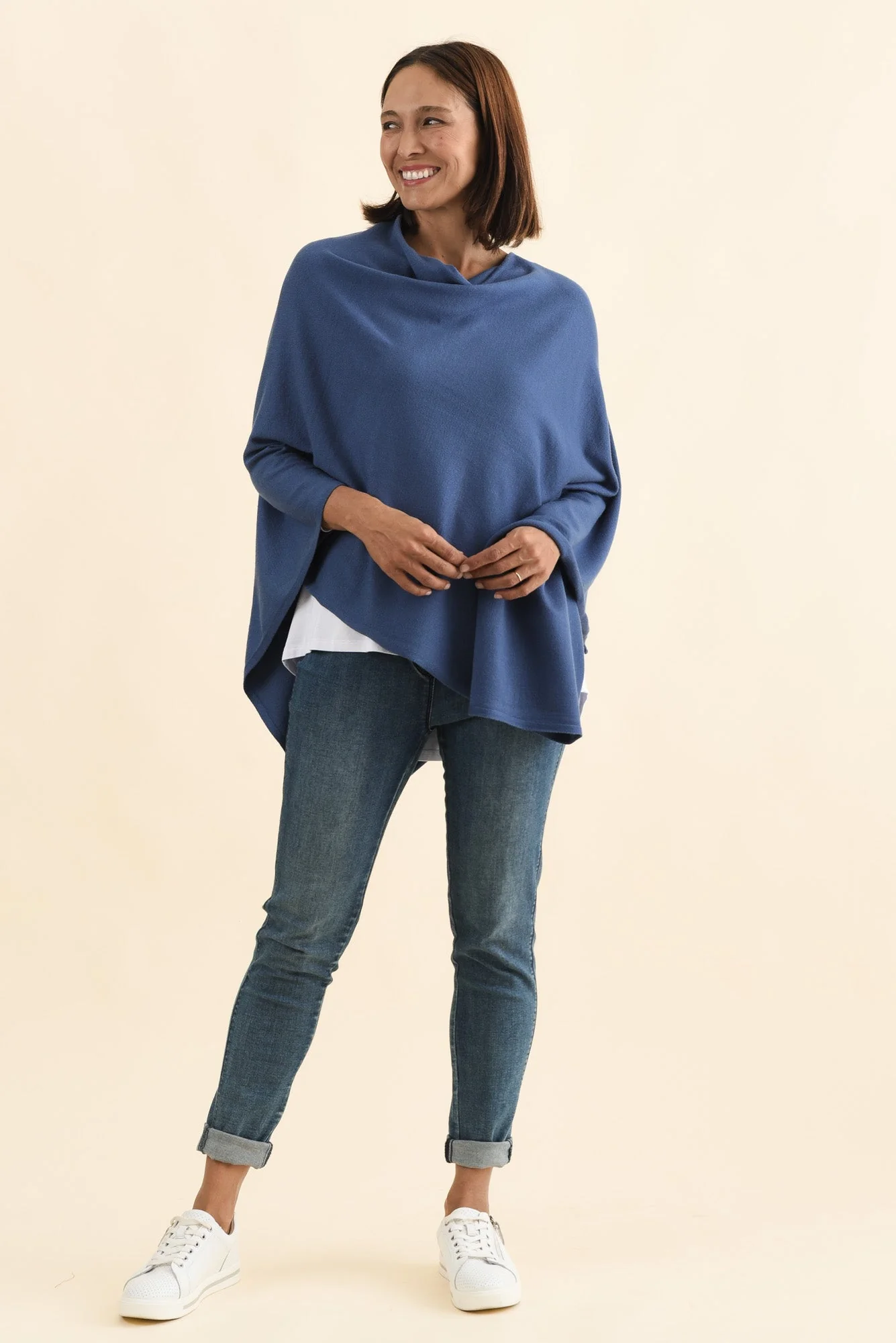 Amy Sea Blue Wool Blend Poncho - Image 7