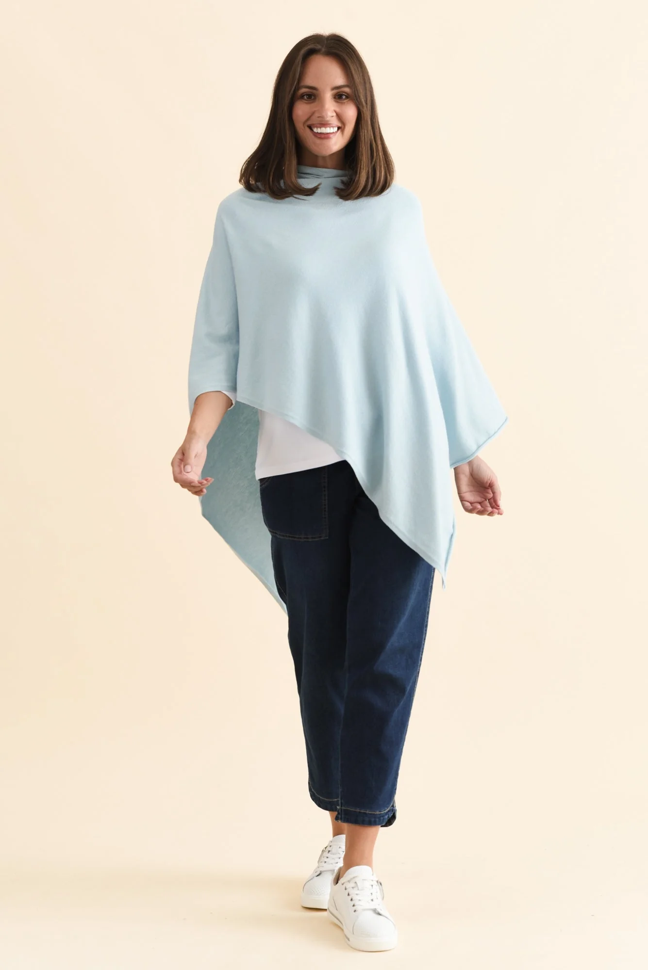 Amy Sky Blue Wool Blend Poncho - Image 6