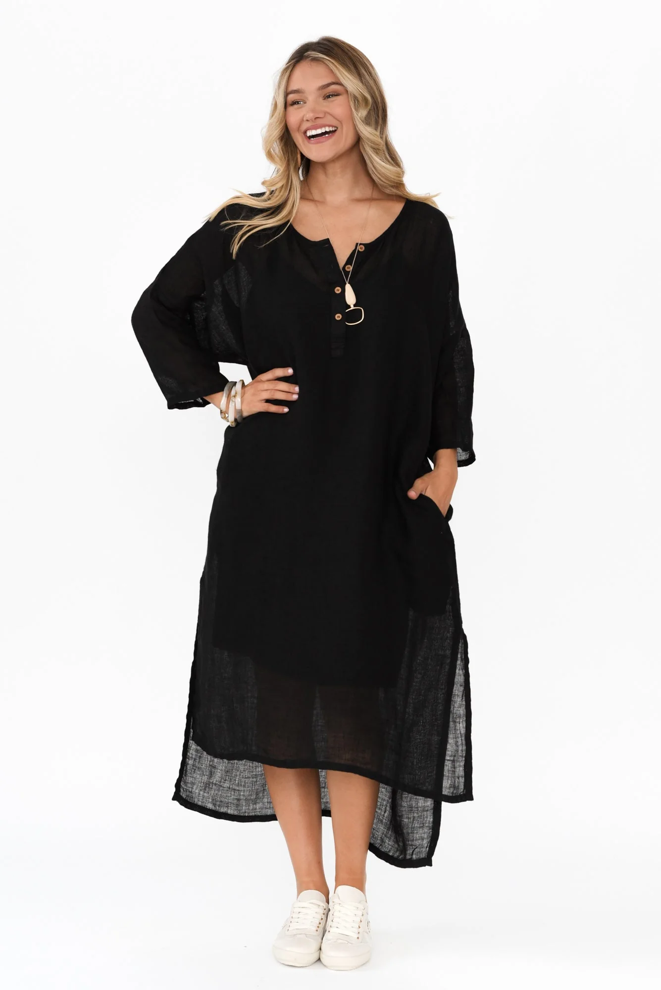 Analia Black Linen Kaftan - Image 6