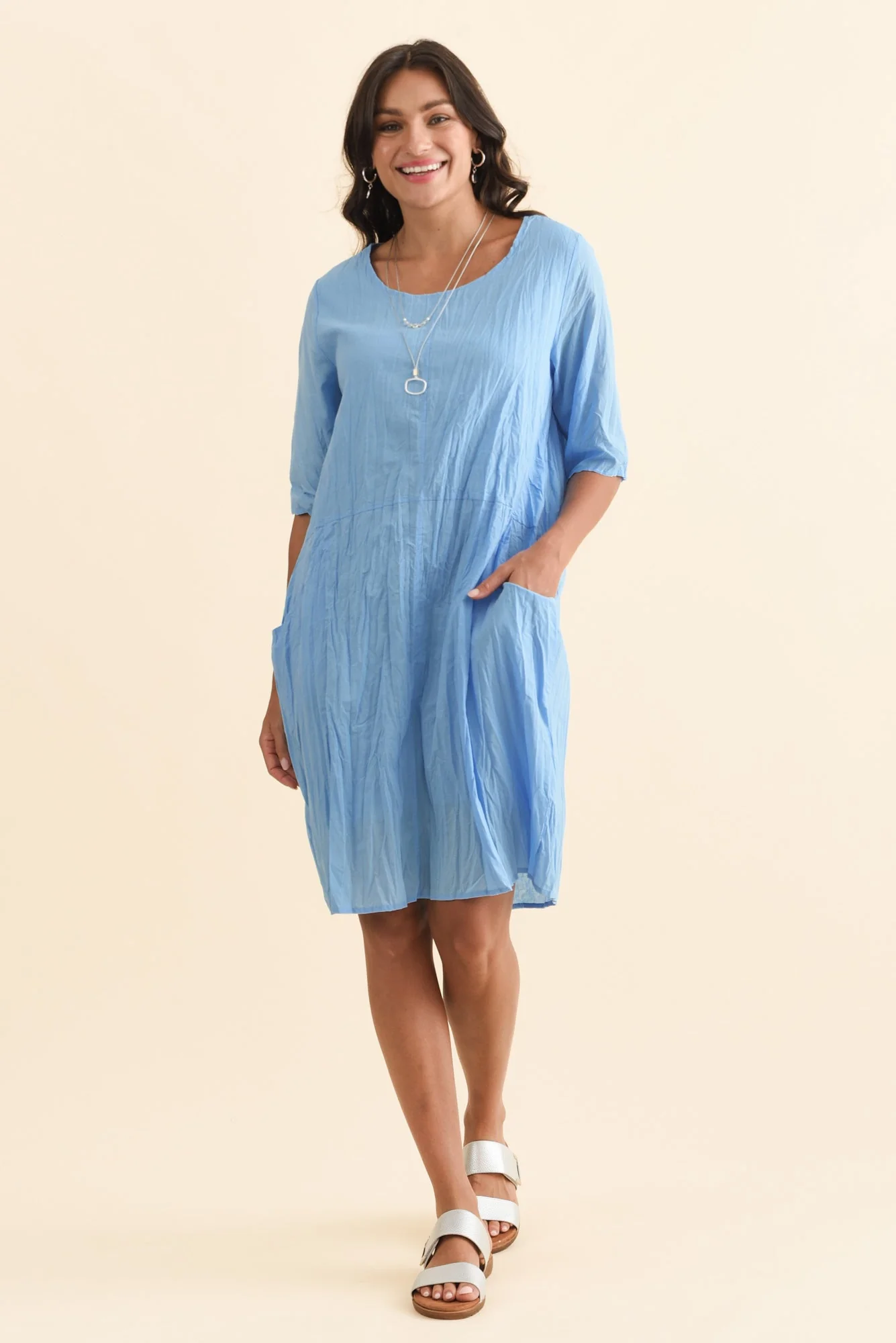 Andora Blue Crinkle Cotton Dress - Image 2