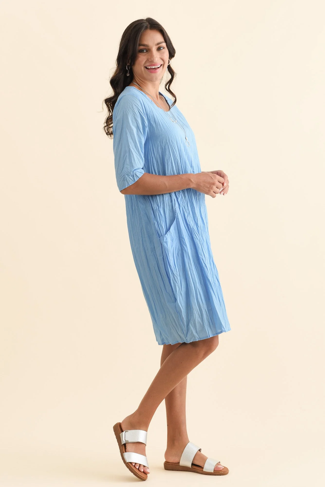 Andora Blue Crinkle Cotton Dress - Image 3