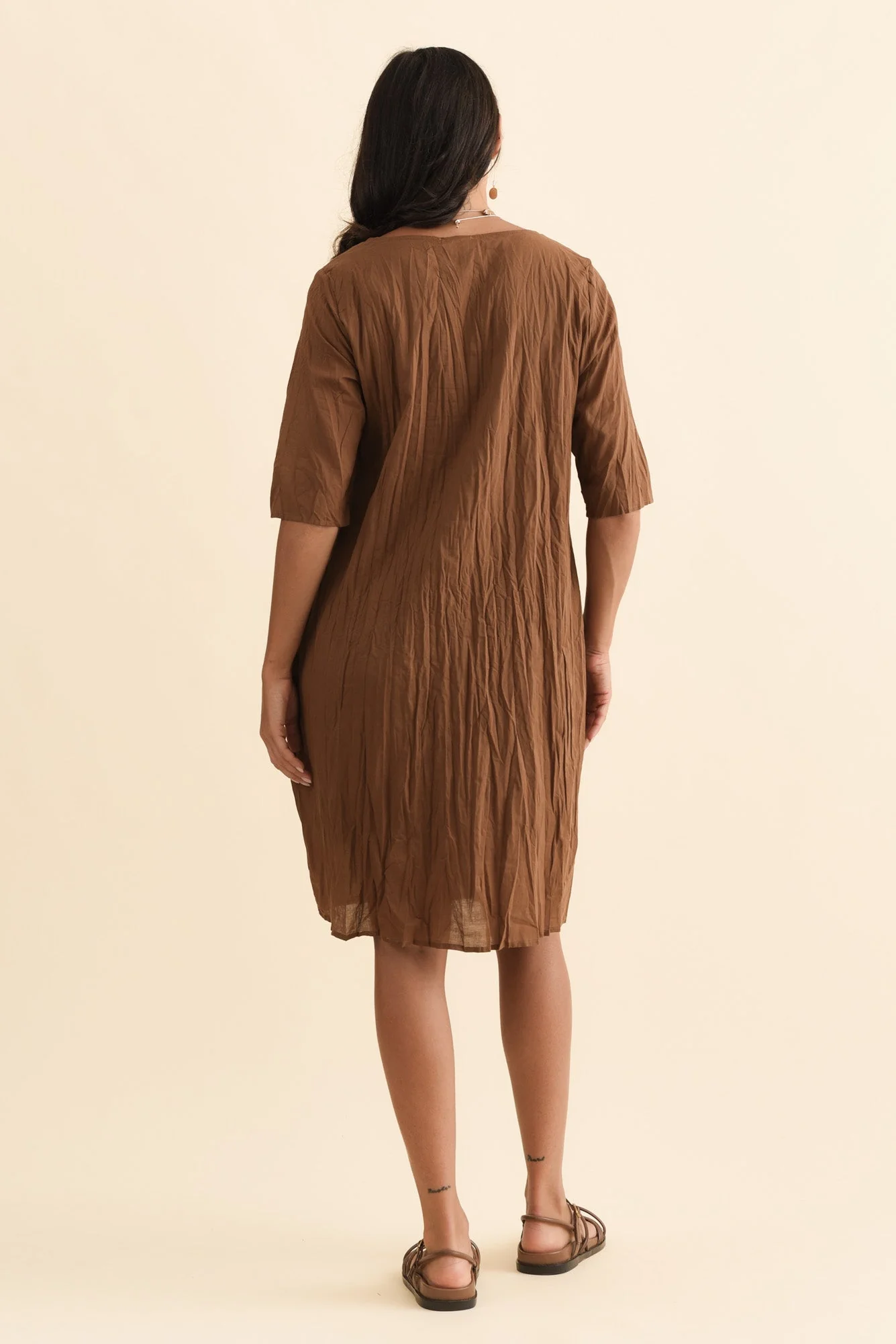 Andora Chocolate Crinkle Cotton Dress - Image 4