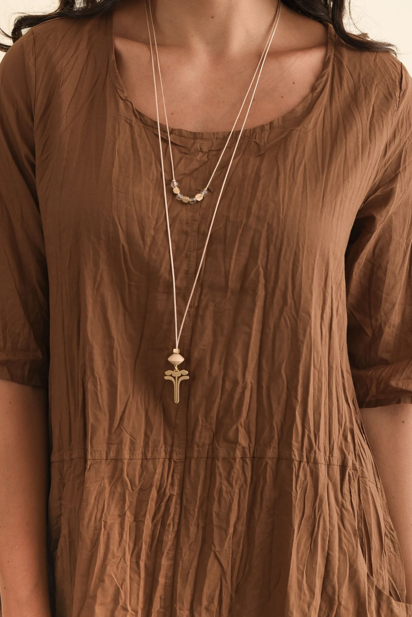 Andora Chocolate Crinkle Cotton Dress - Image 5