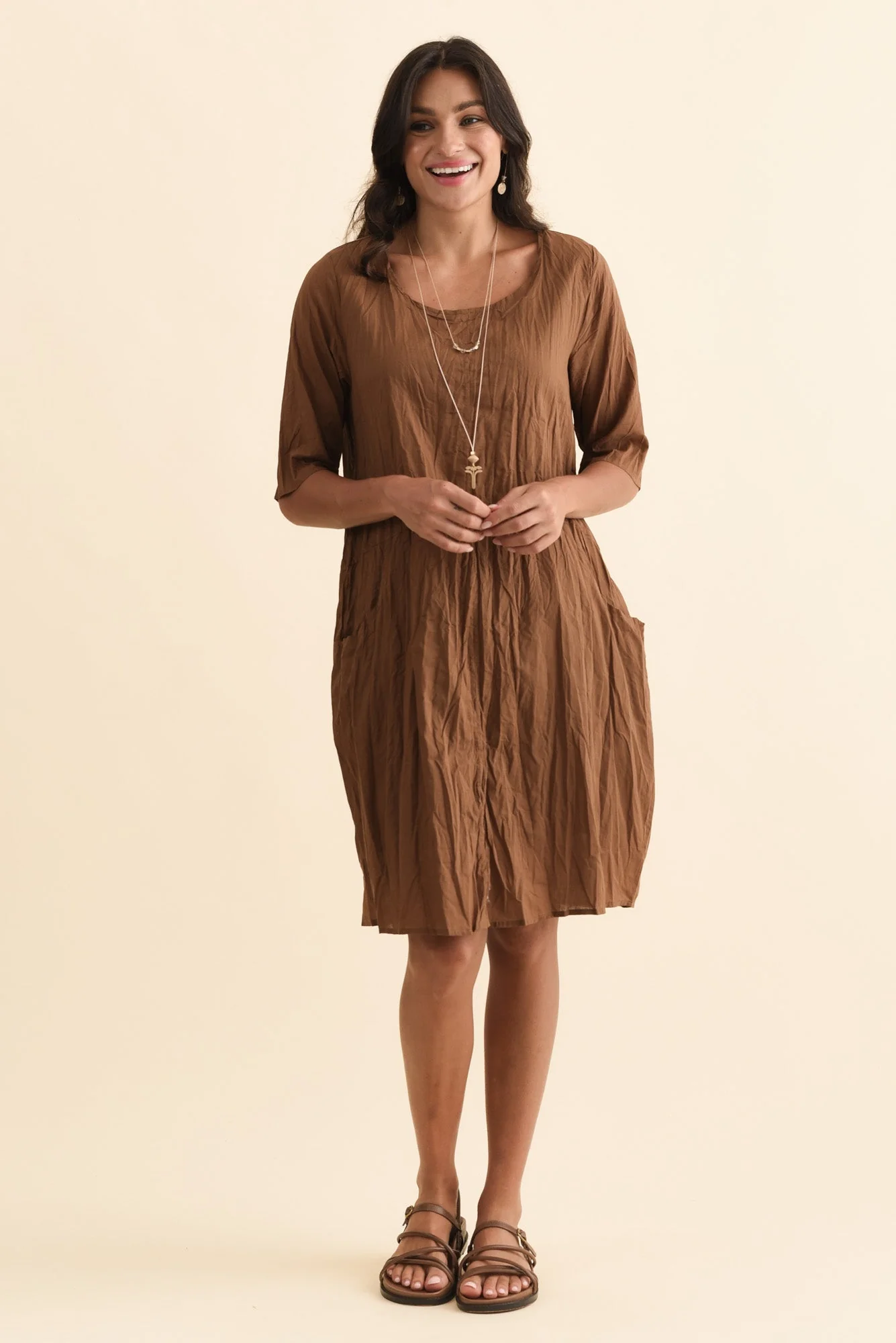 Andora Chocolate Crinkle Cotton Dress - Image 6