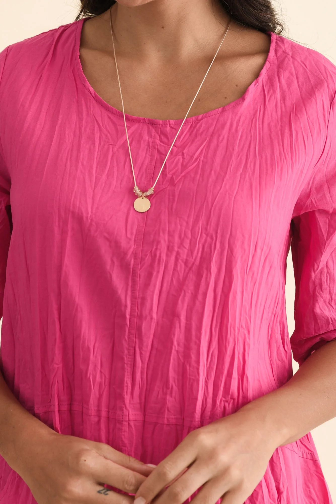 Andora Hot Pink Crinkle Cotton Dress - Image 5