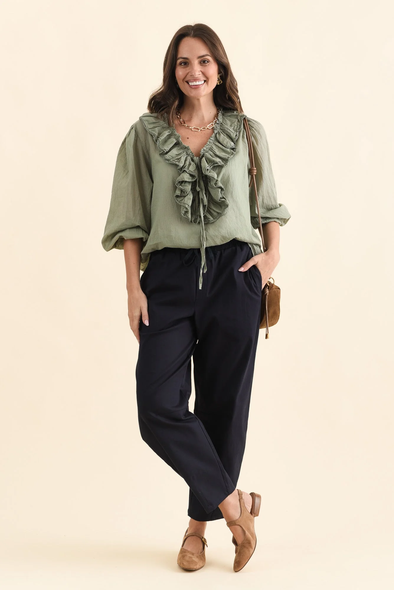 Andy Navy Cotton Barrel Pants - Image 2