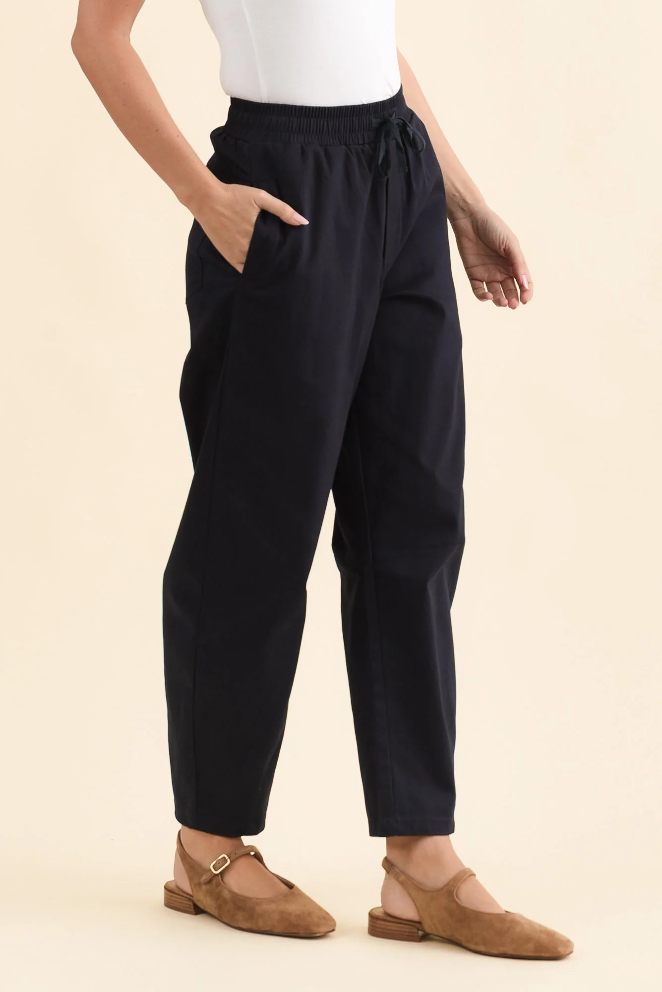 Andy Navy Cotton Barrel Pants - Image 3