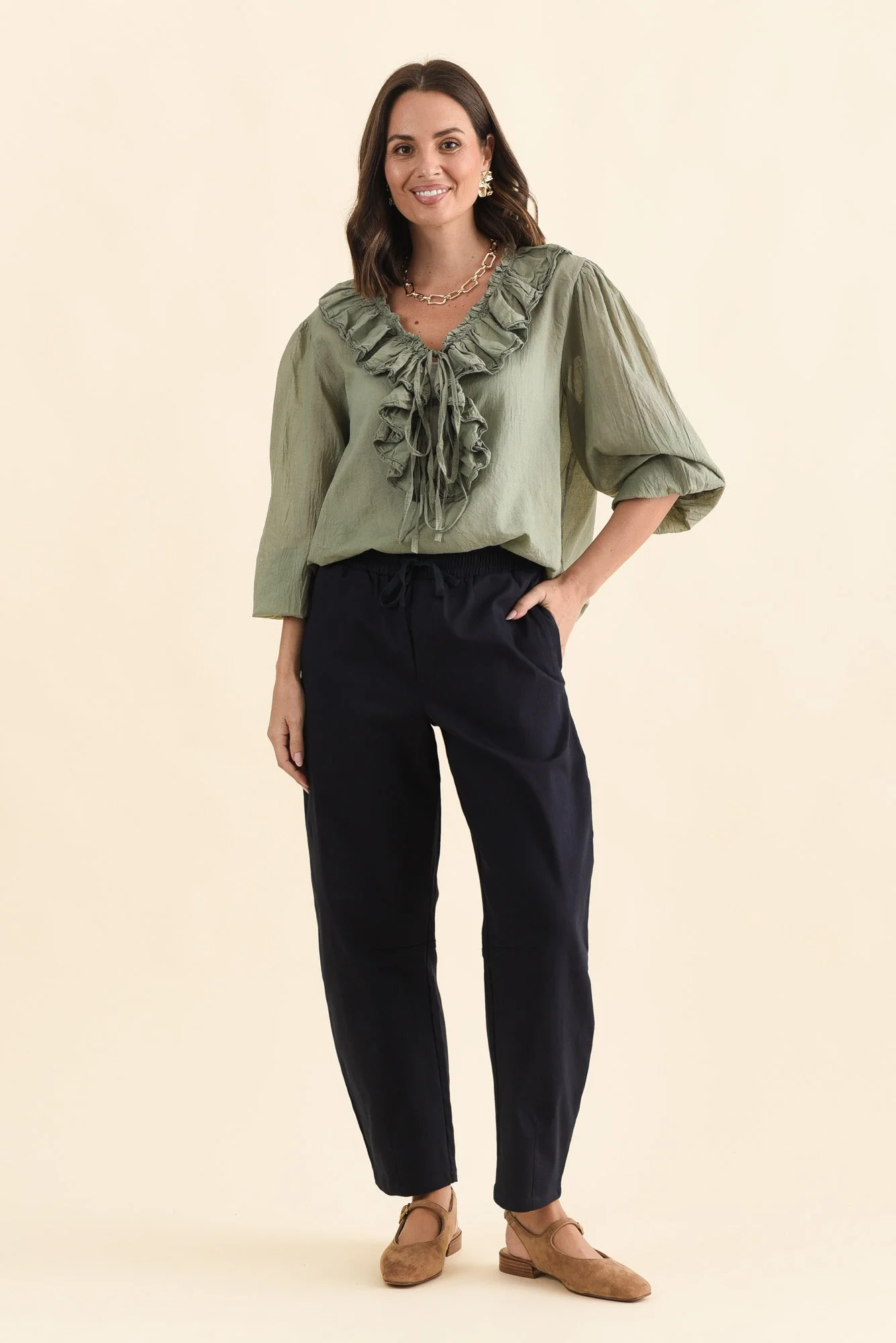 Andy Navy Cotton Barrel Pants - Image 6