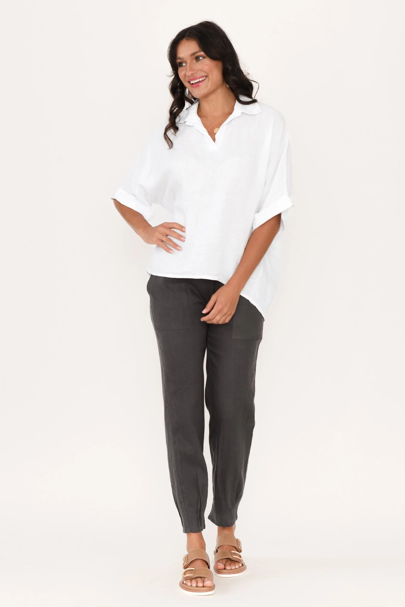 Anessa White Linen Collared Top - Image 6