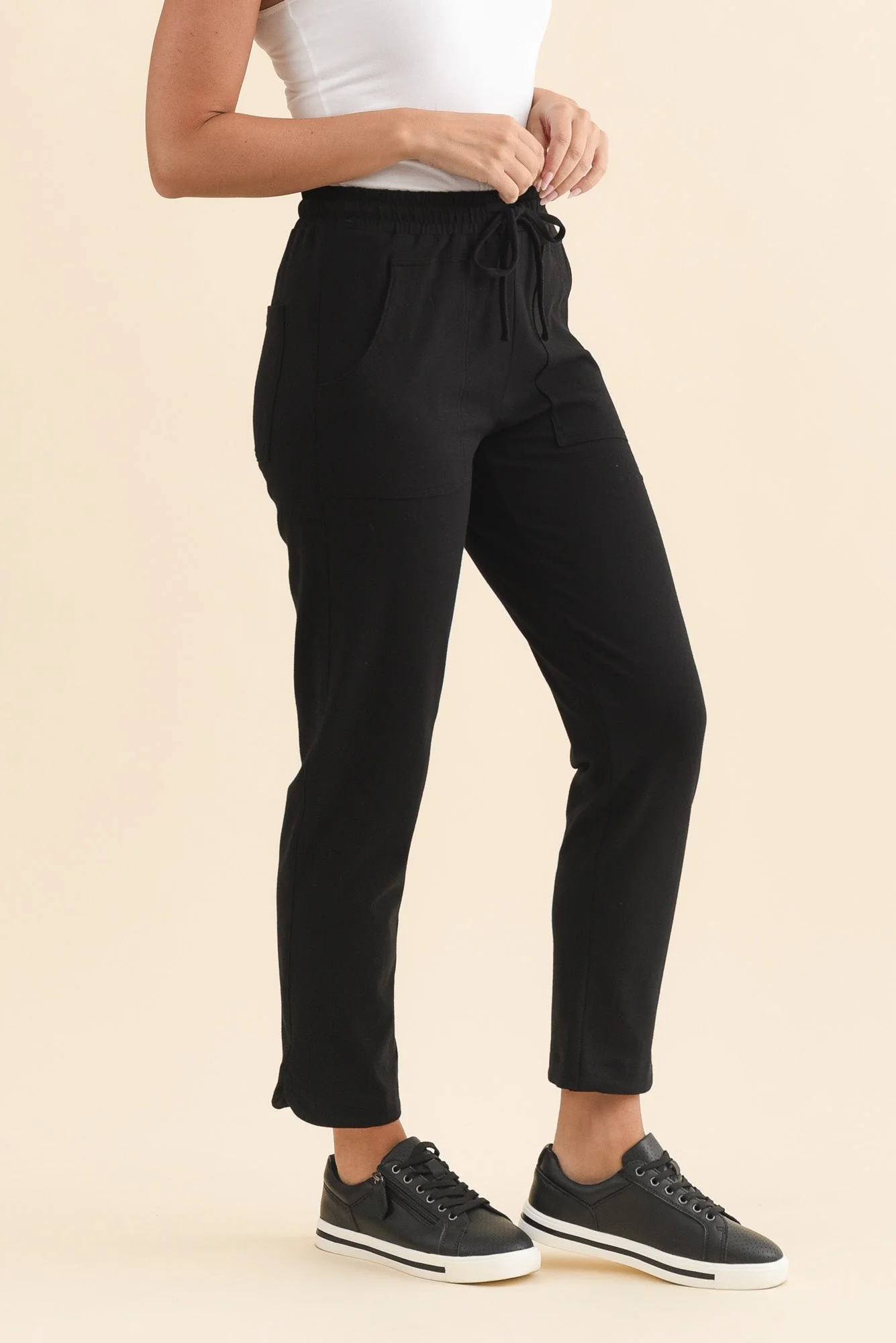 Angie Black Cotton Drawstring Pants - Image 3