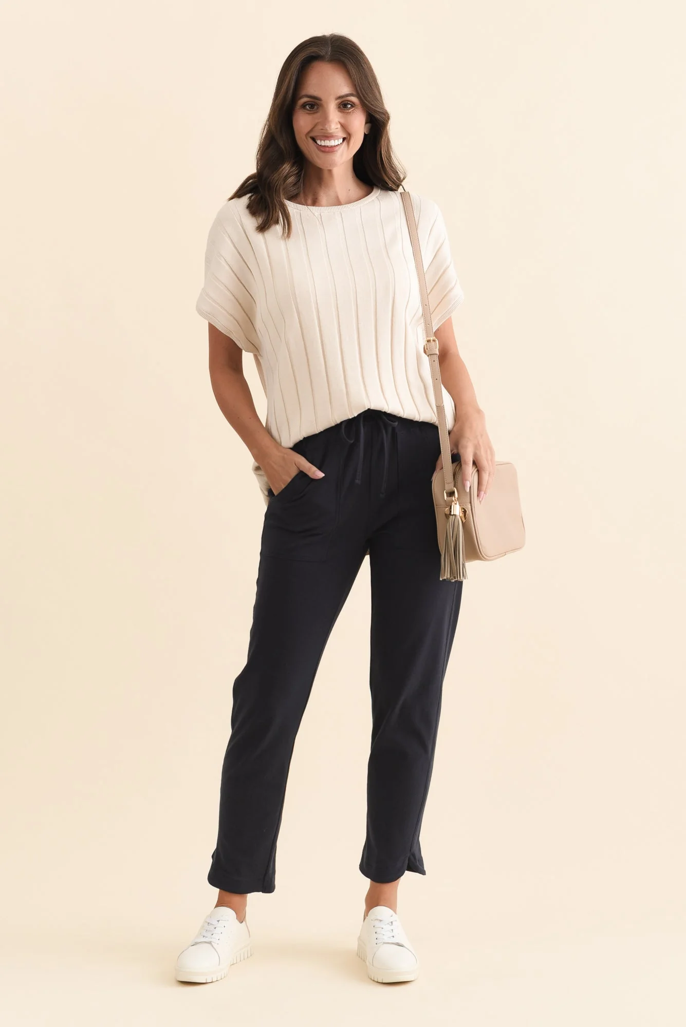 Angie Navy Cotton Drawstring Pants - Image 2
