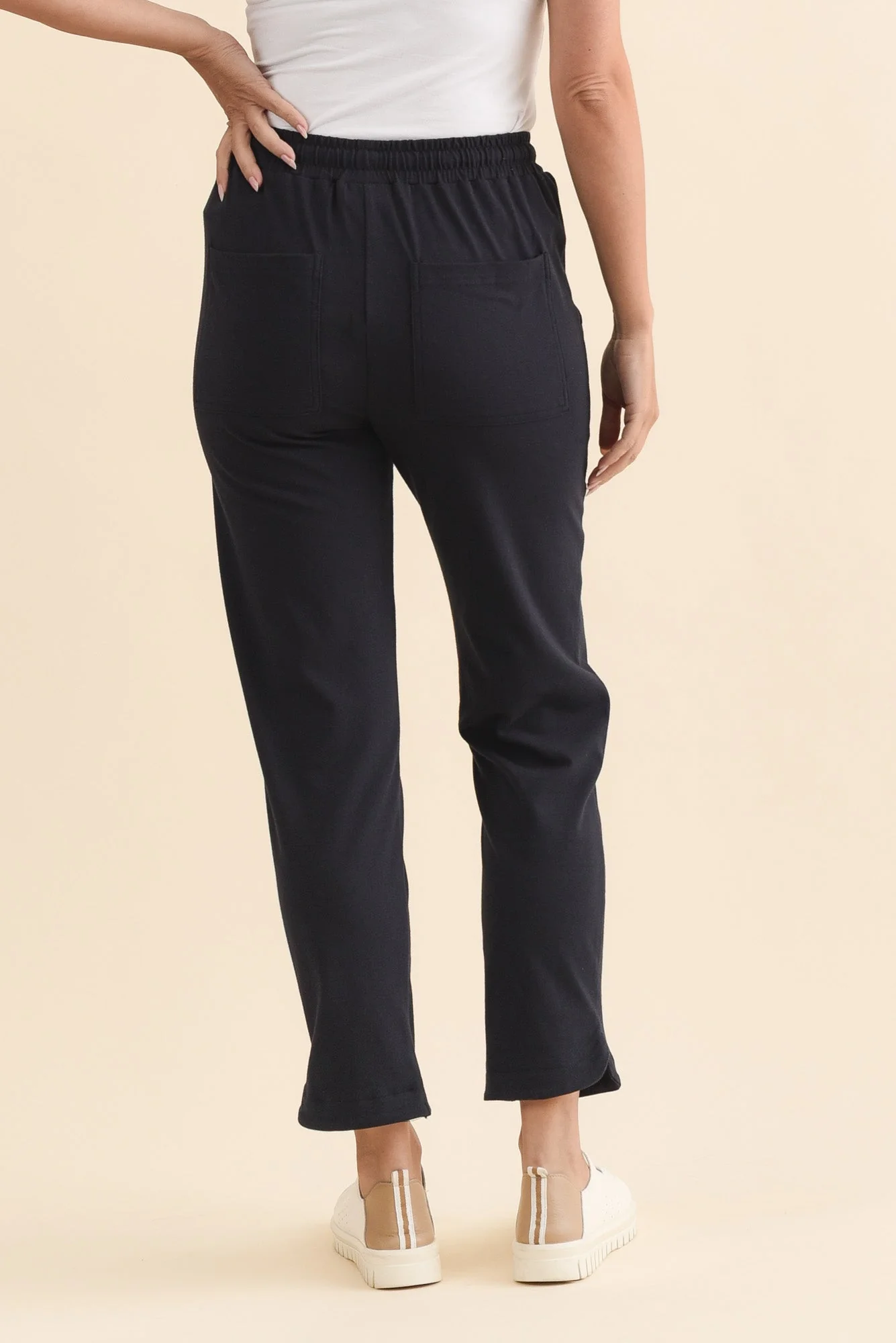 Angie Navy Cotton Drawstring Pants - Image 4
