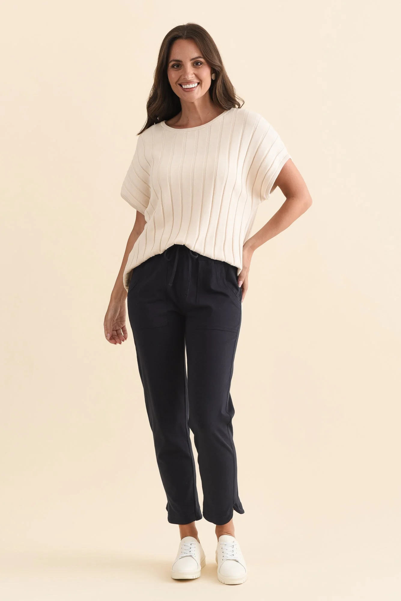 Angie Navy Cotton Drawstring Pants - Image 6